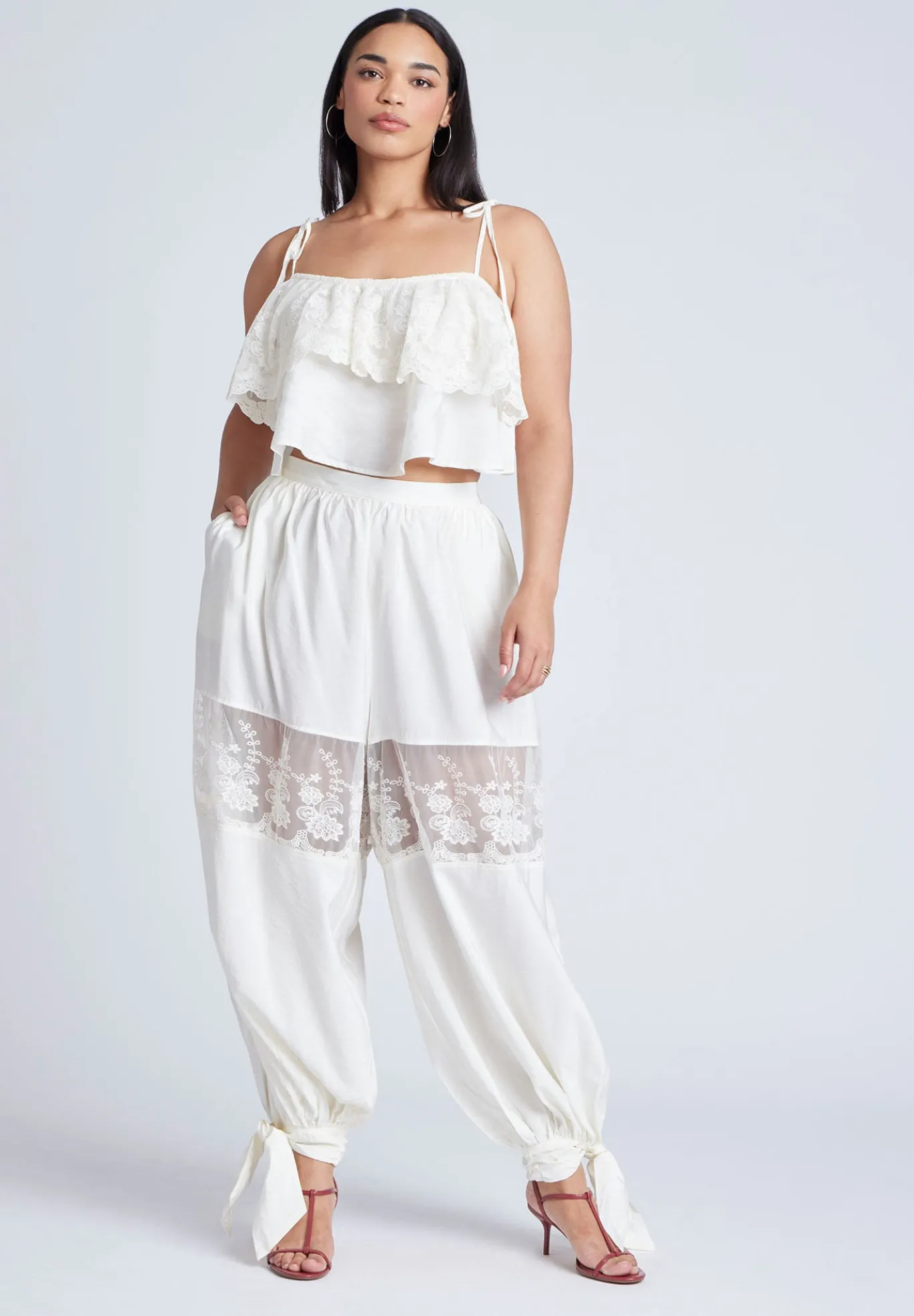 Balloon Pant With Lace And Tie Hem