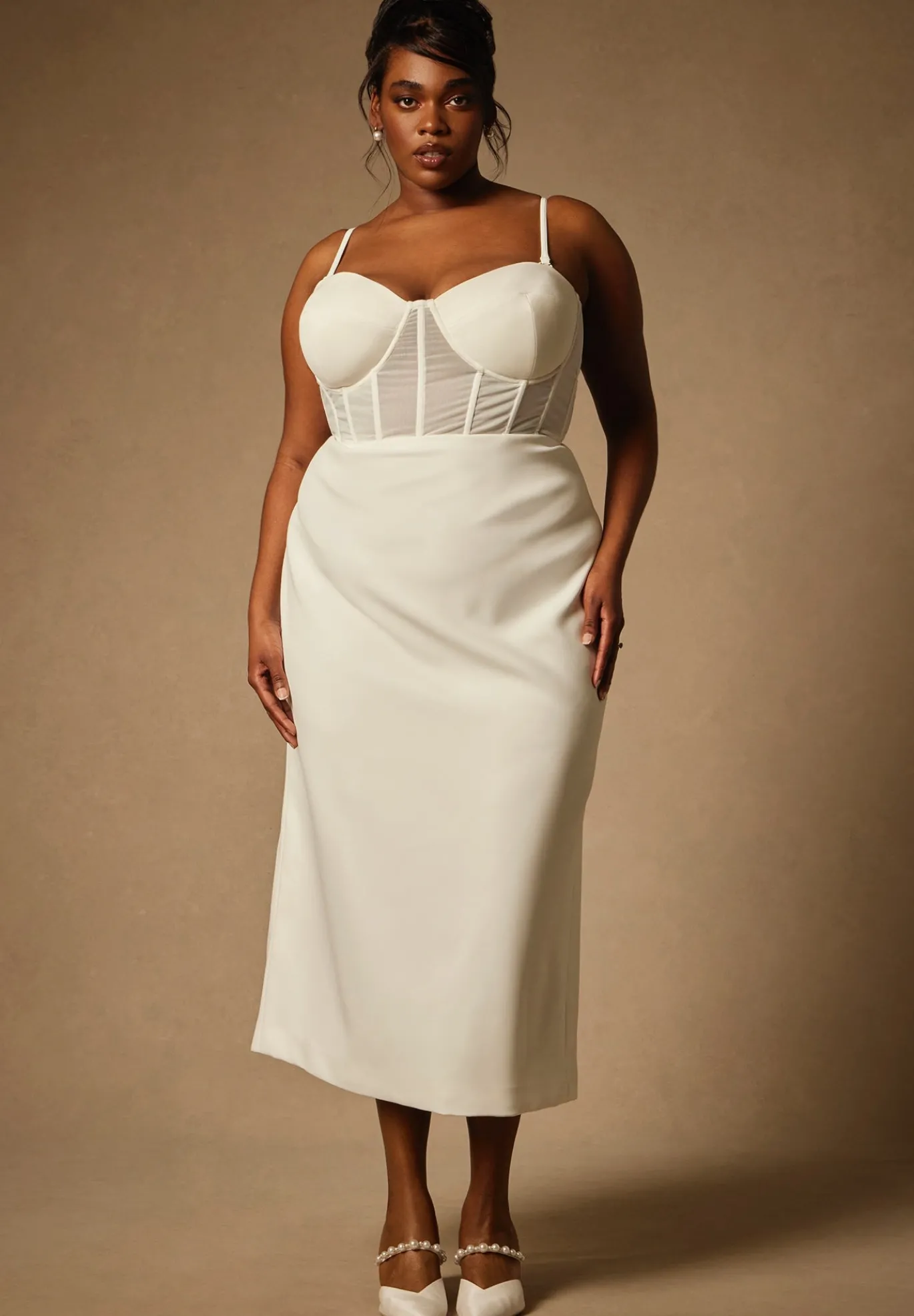 Bridal by ELOQUII Sheer Bodice Structured Dress