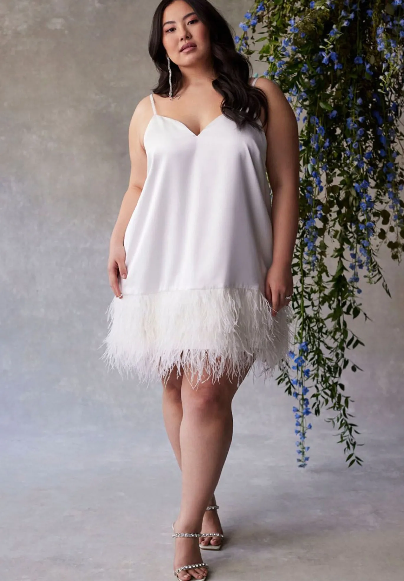 Bridal by ELOQUII Feather Hem Slip Dress