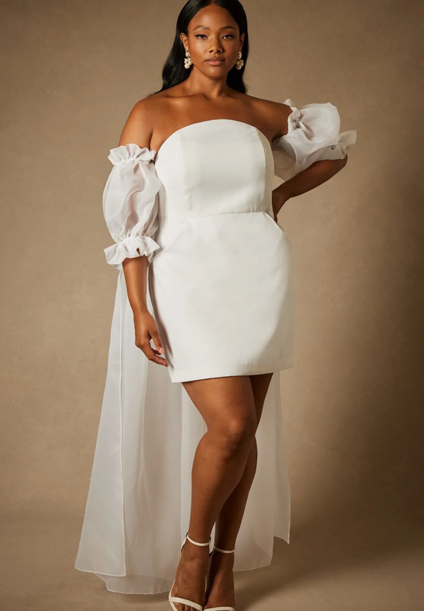 Bridal by ELOQUII Mini Dress With Puff Sleeve Cape