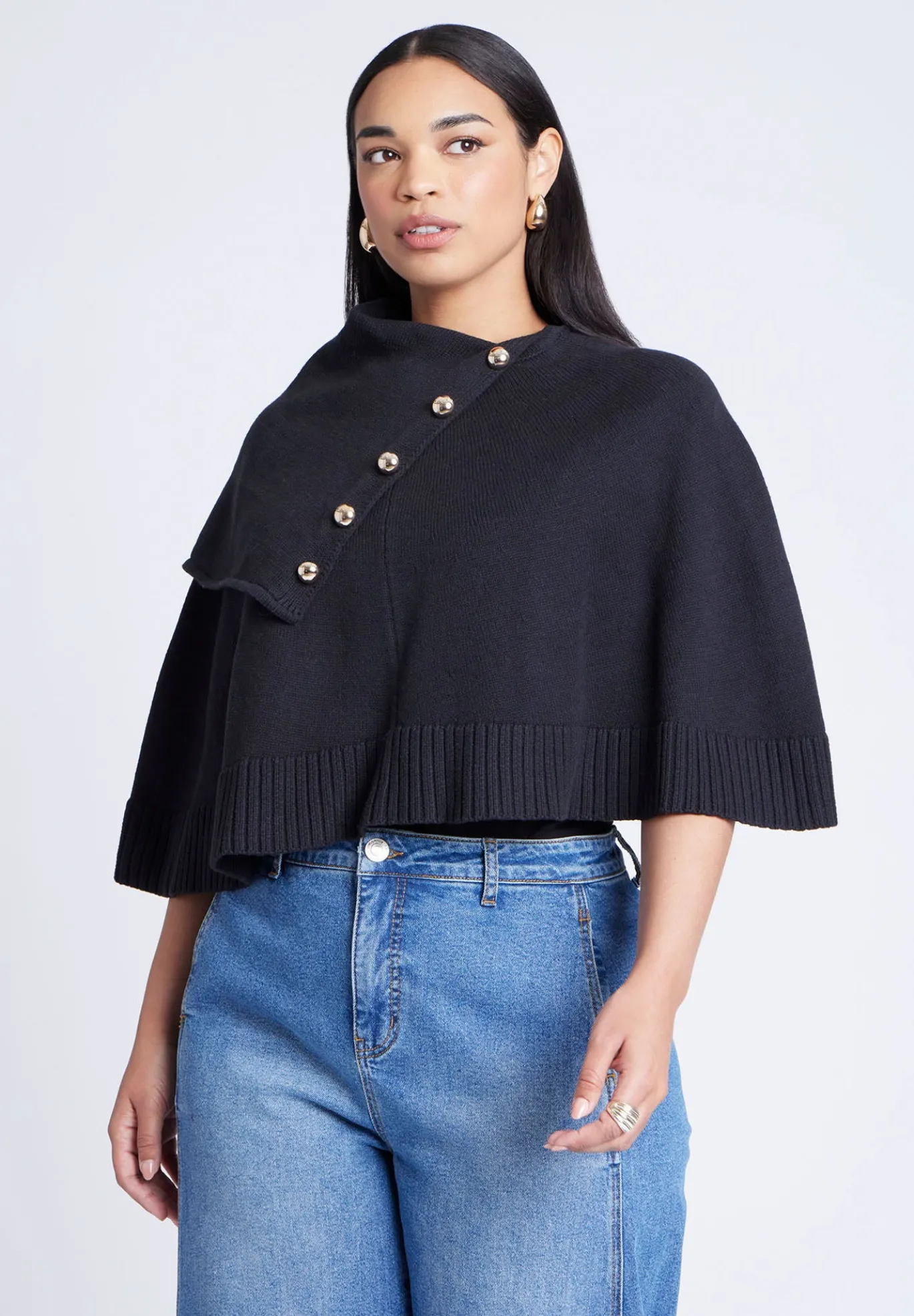 Button Detail Sweater Poncho