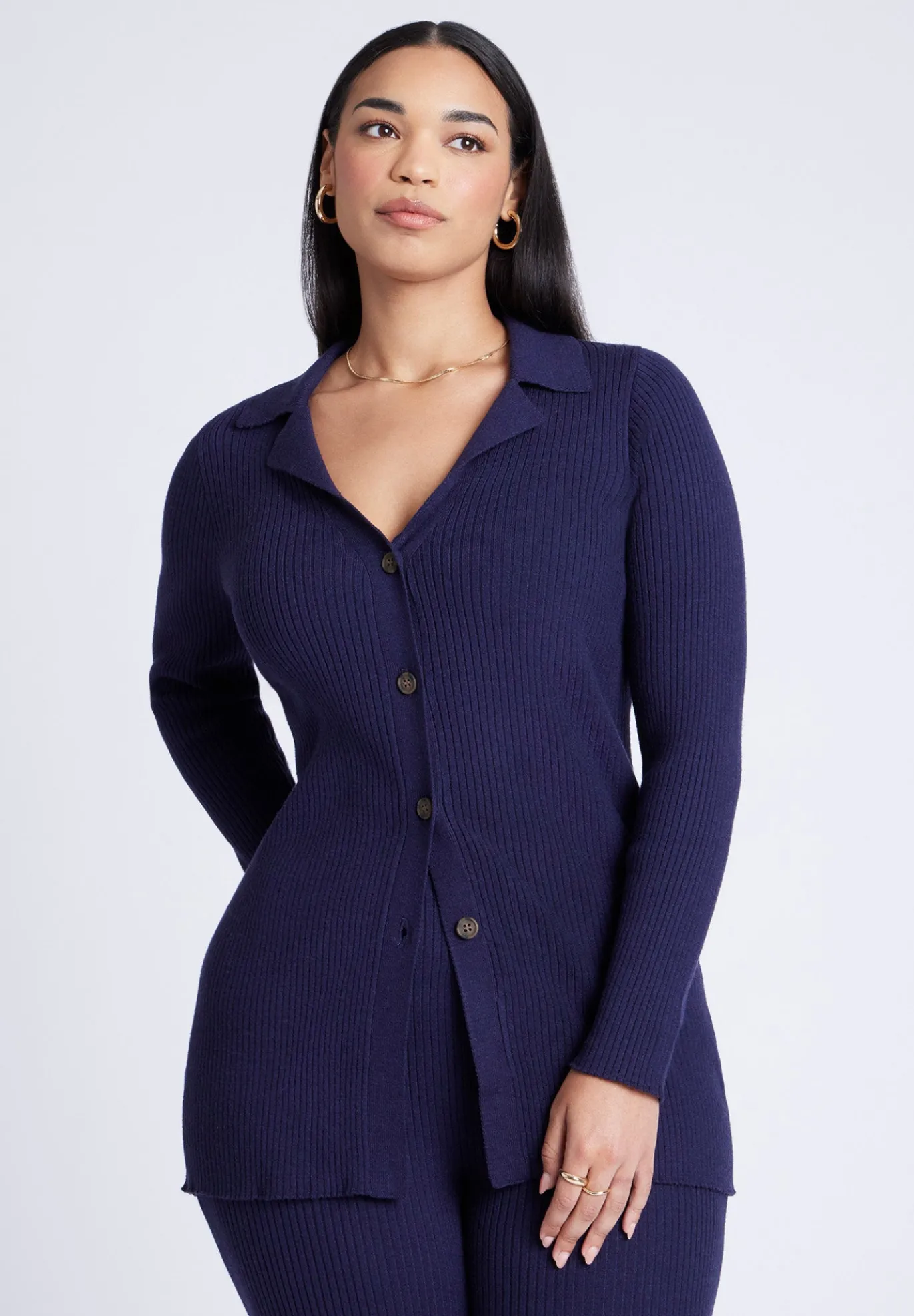 Button Front Long Ribbed Cardigan
