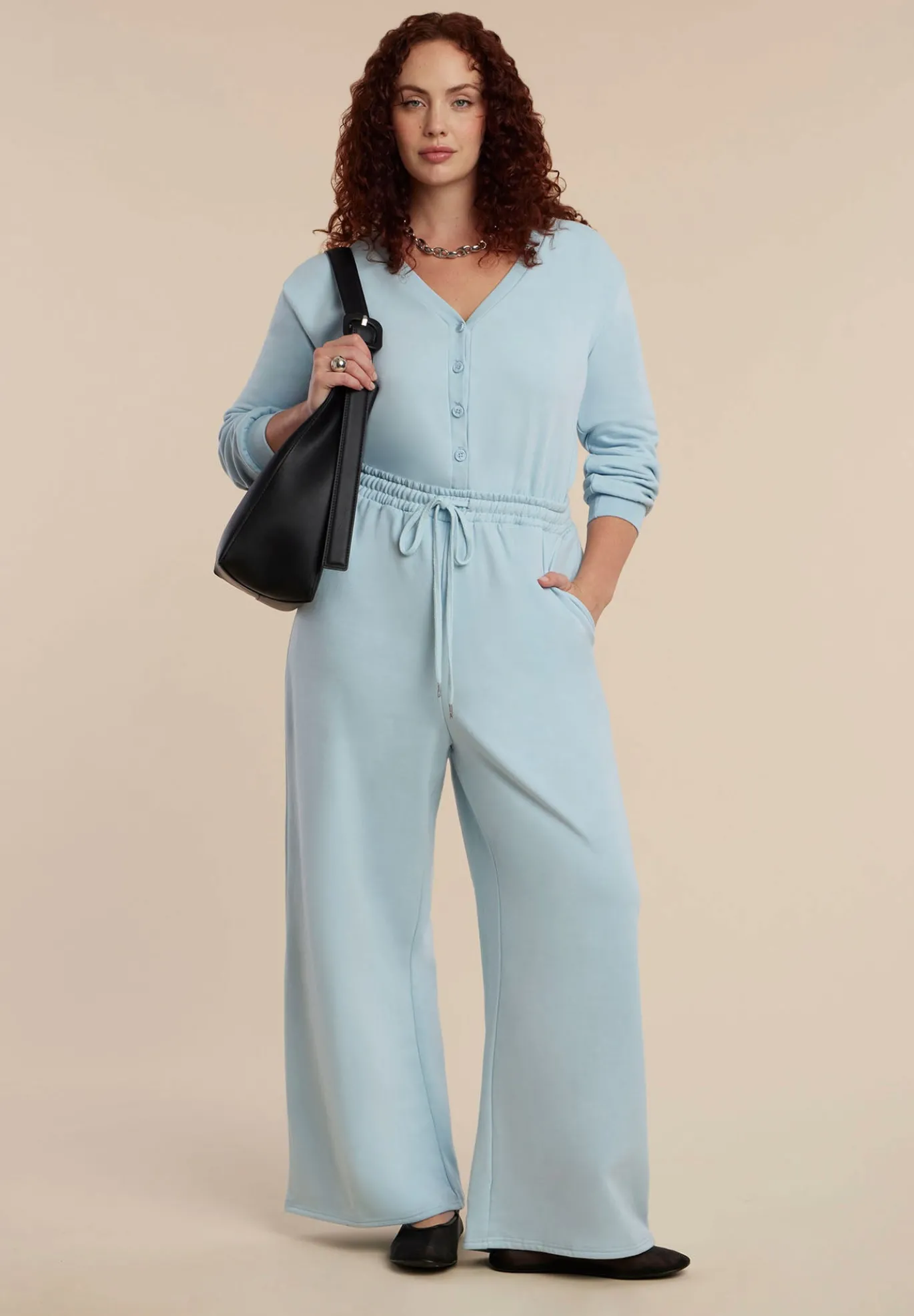 Button Up Long Sleeve Jumpsuit