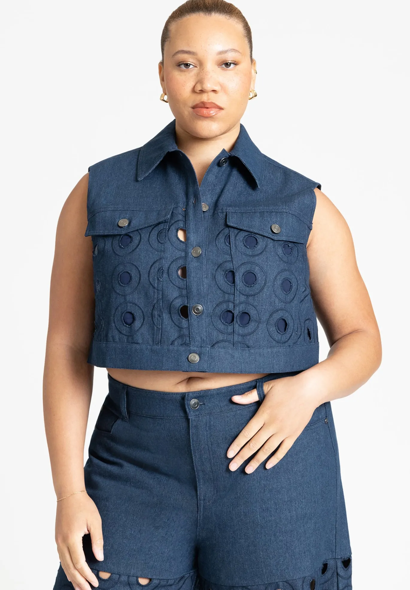 Circular Cutout Denim Vest