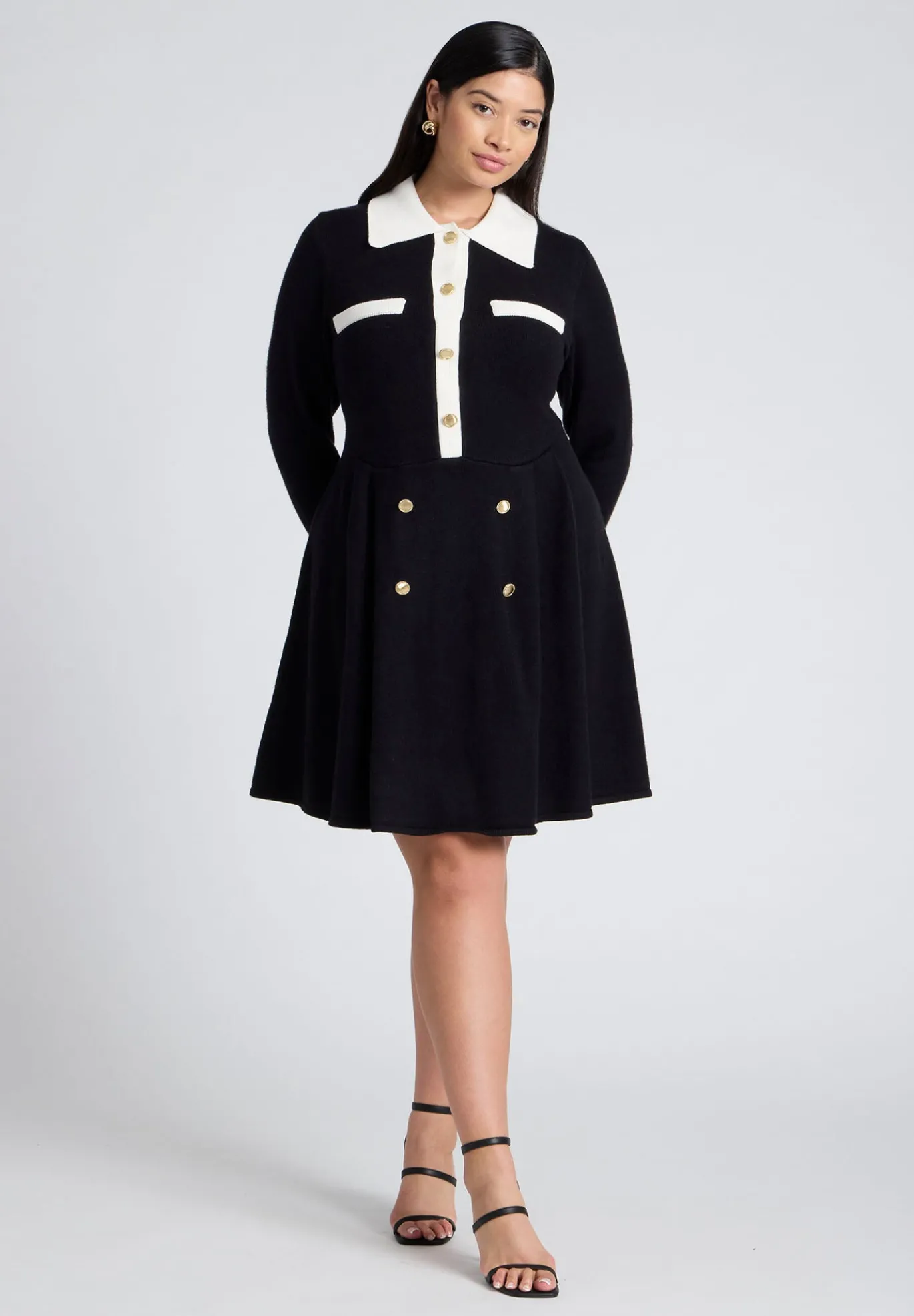 Collared Sweater Dress With Buttons