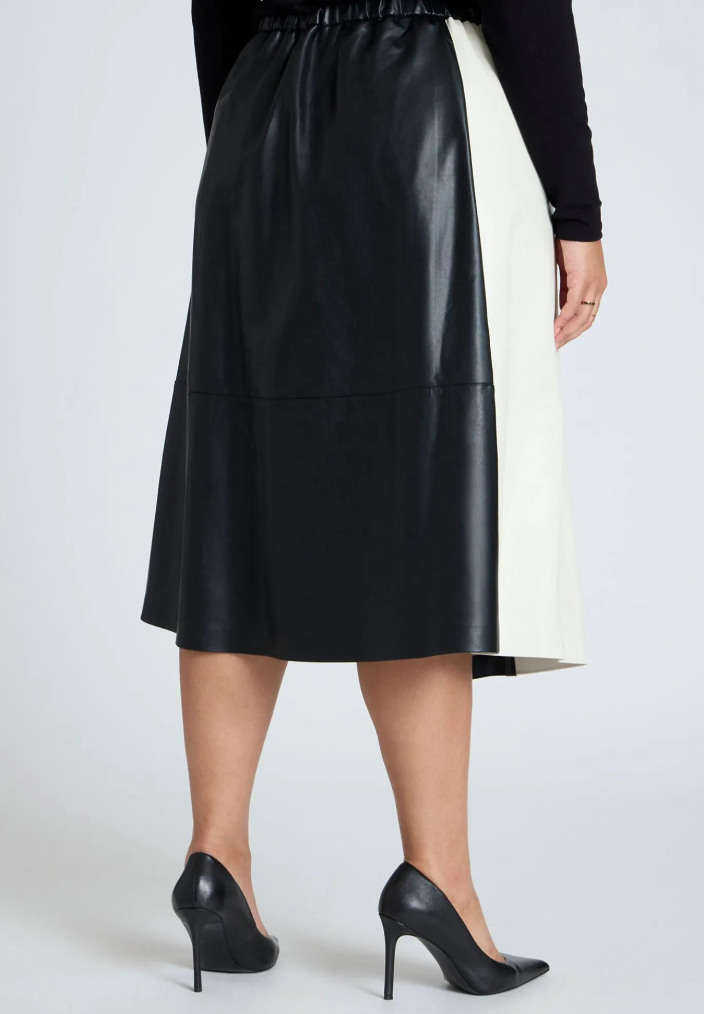 Colorblocked Faux Leather Full Midi Skirt