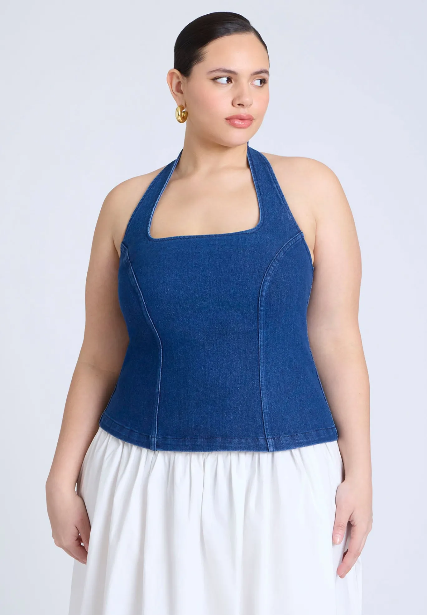 Comfort Stretch Denim Halter Top