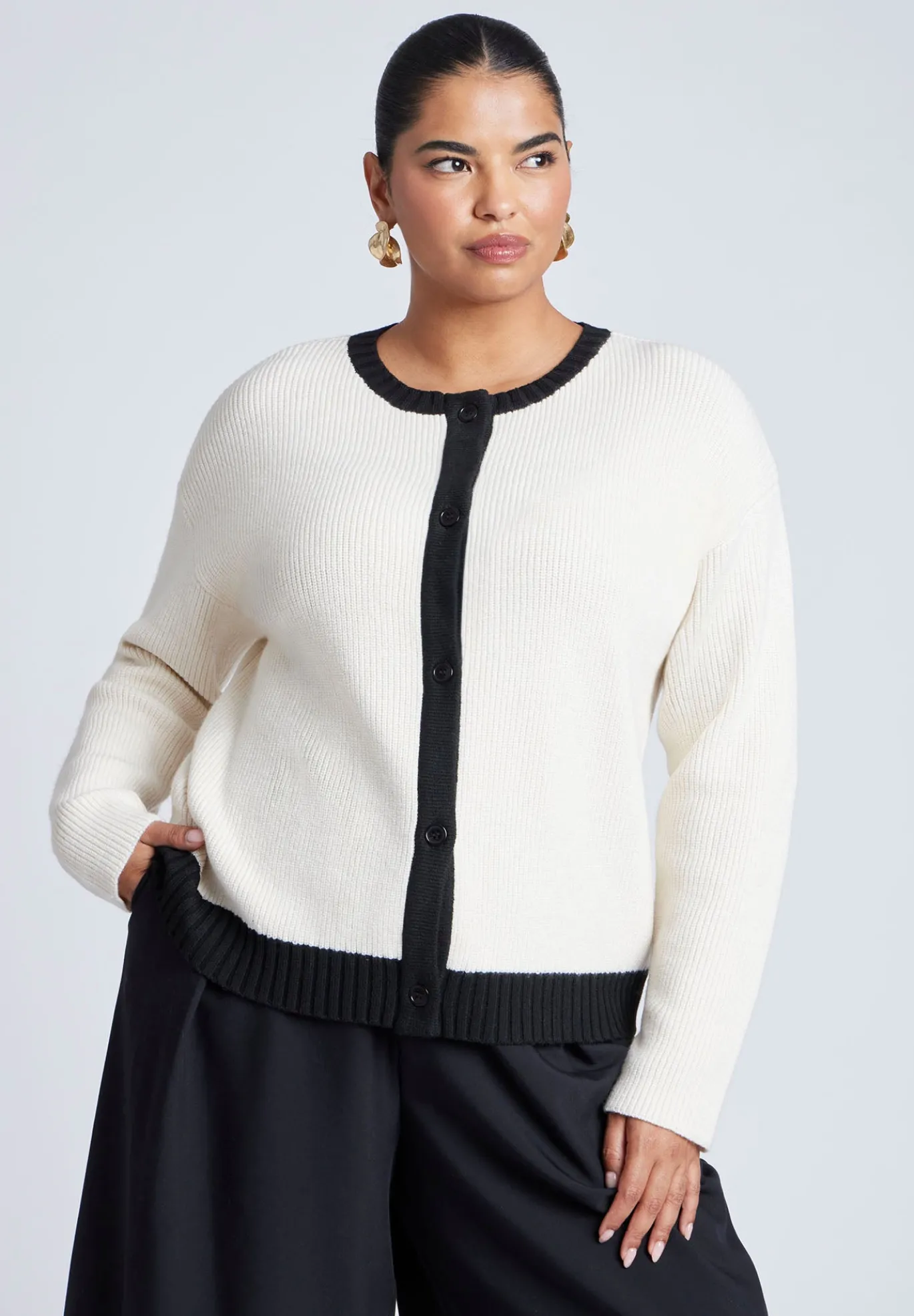 Contrast Placket Cardigan