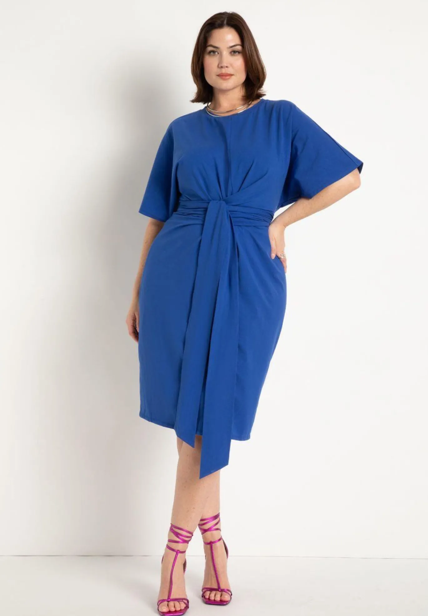 Cross Front Flutter Sleeve Dress