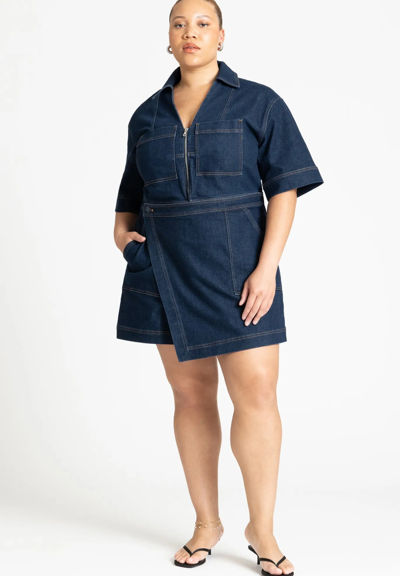 Denim Collared Wrap Romper