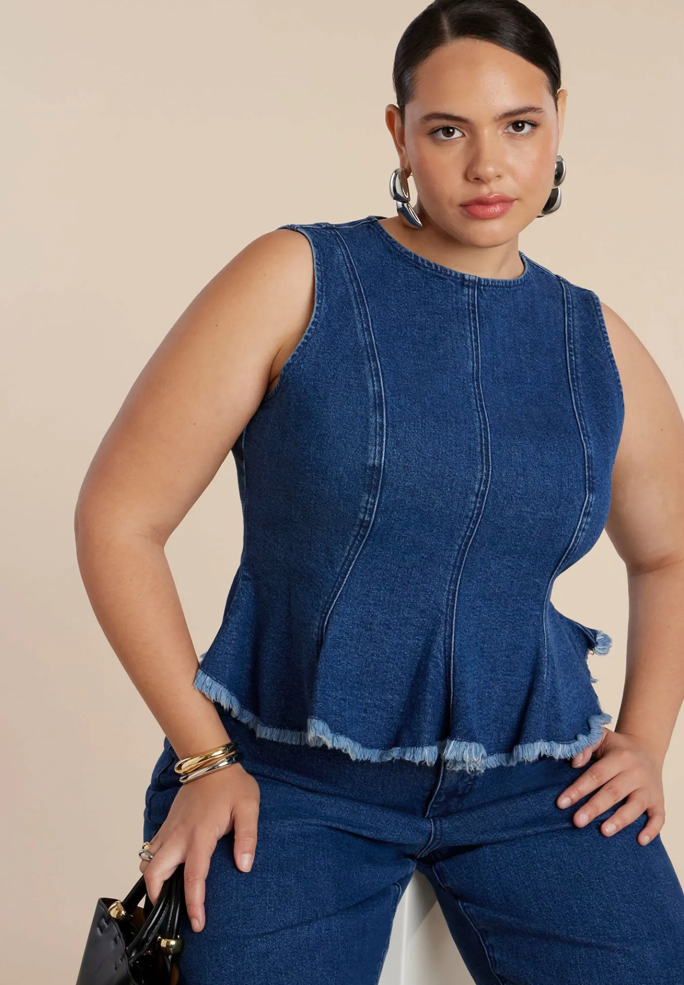 Denim Peplum Top