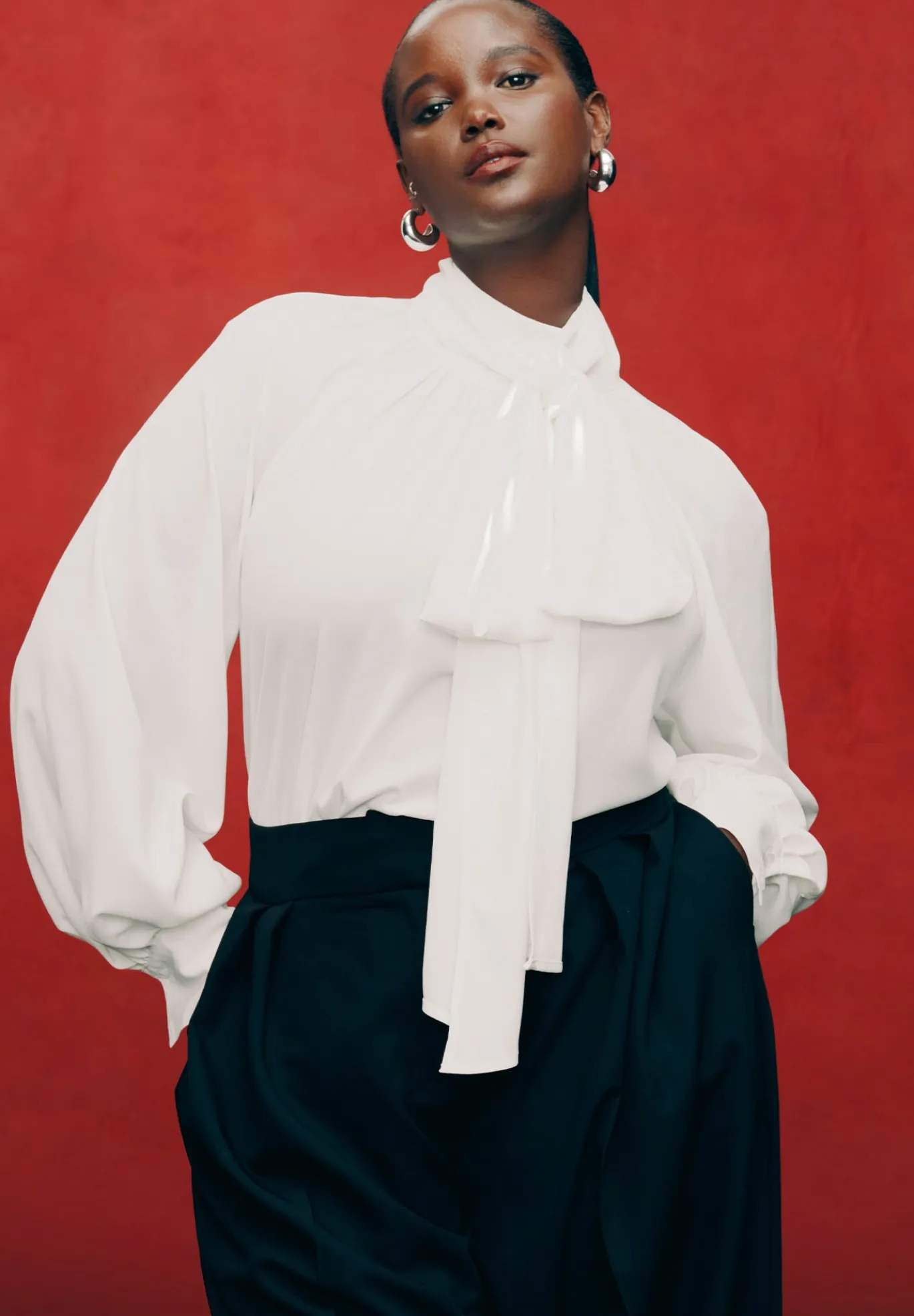 Dramatic Neck-Tie Blouse