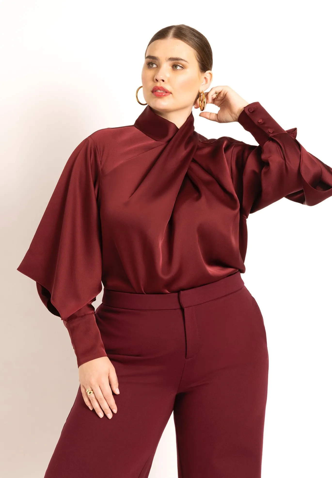 Draped Neck Satin Blouse