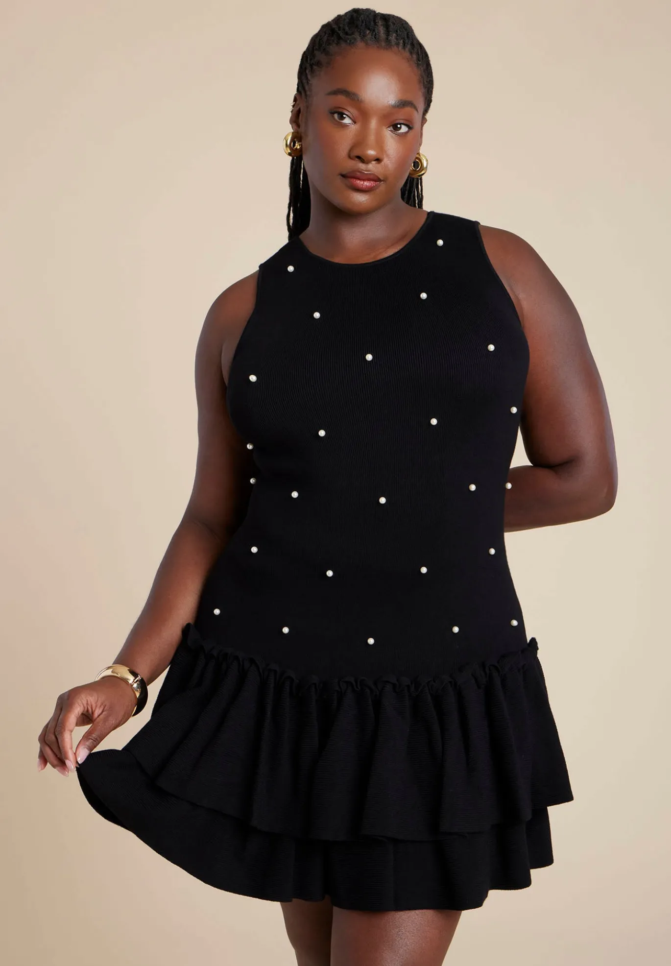 Embellished Sleeveless Mini Sweater Dress