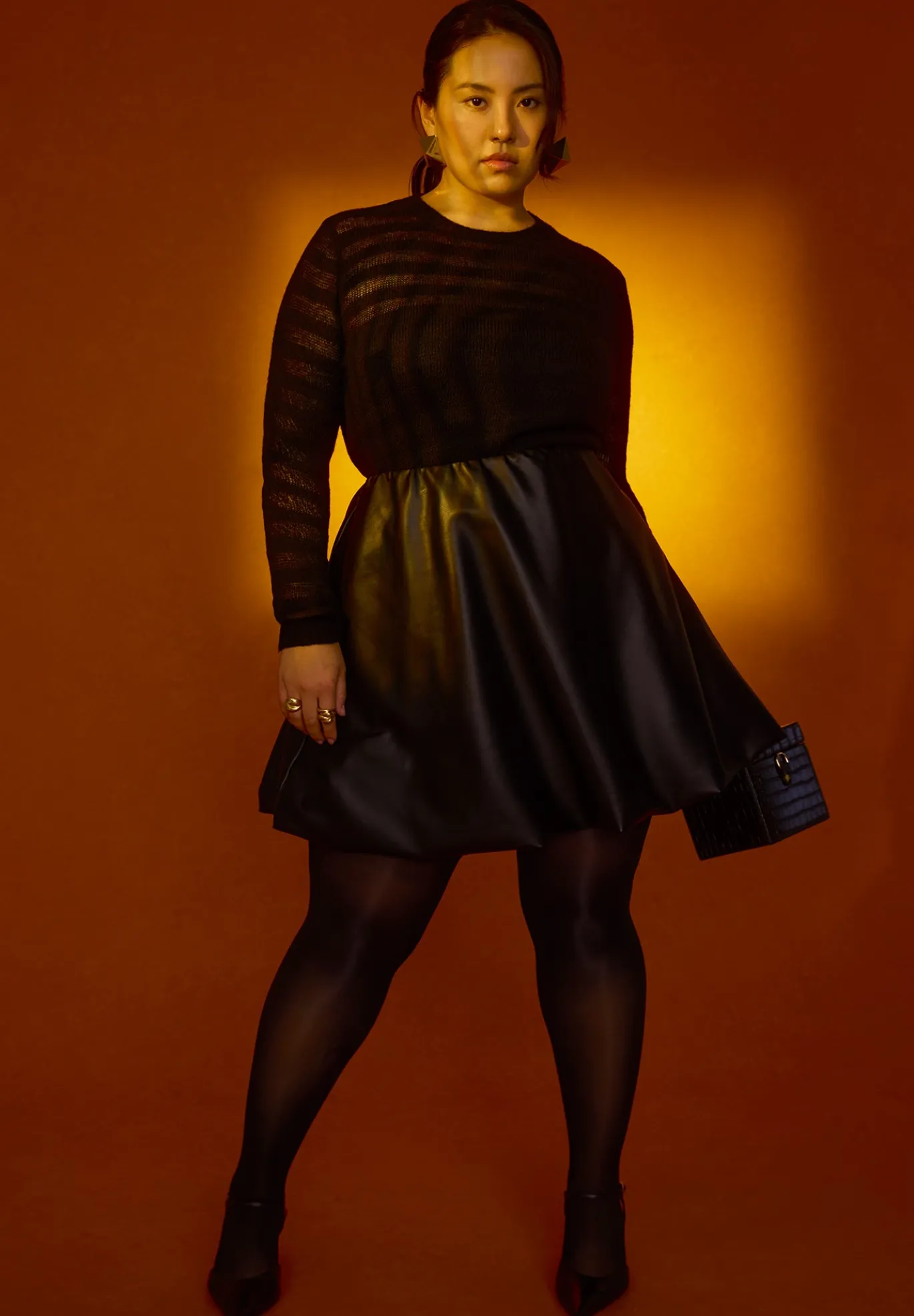 Faux Leather Bubble Hem Skirt