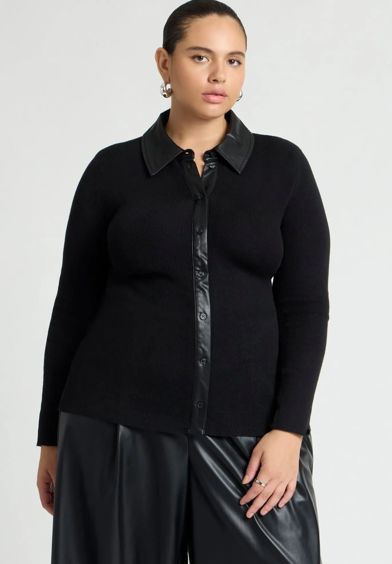 Faux Leather Detail Sweater