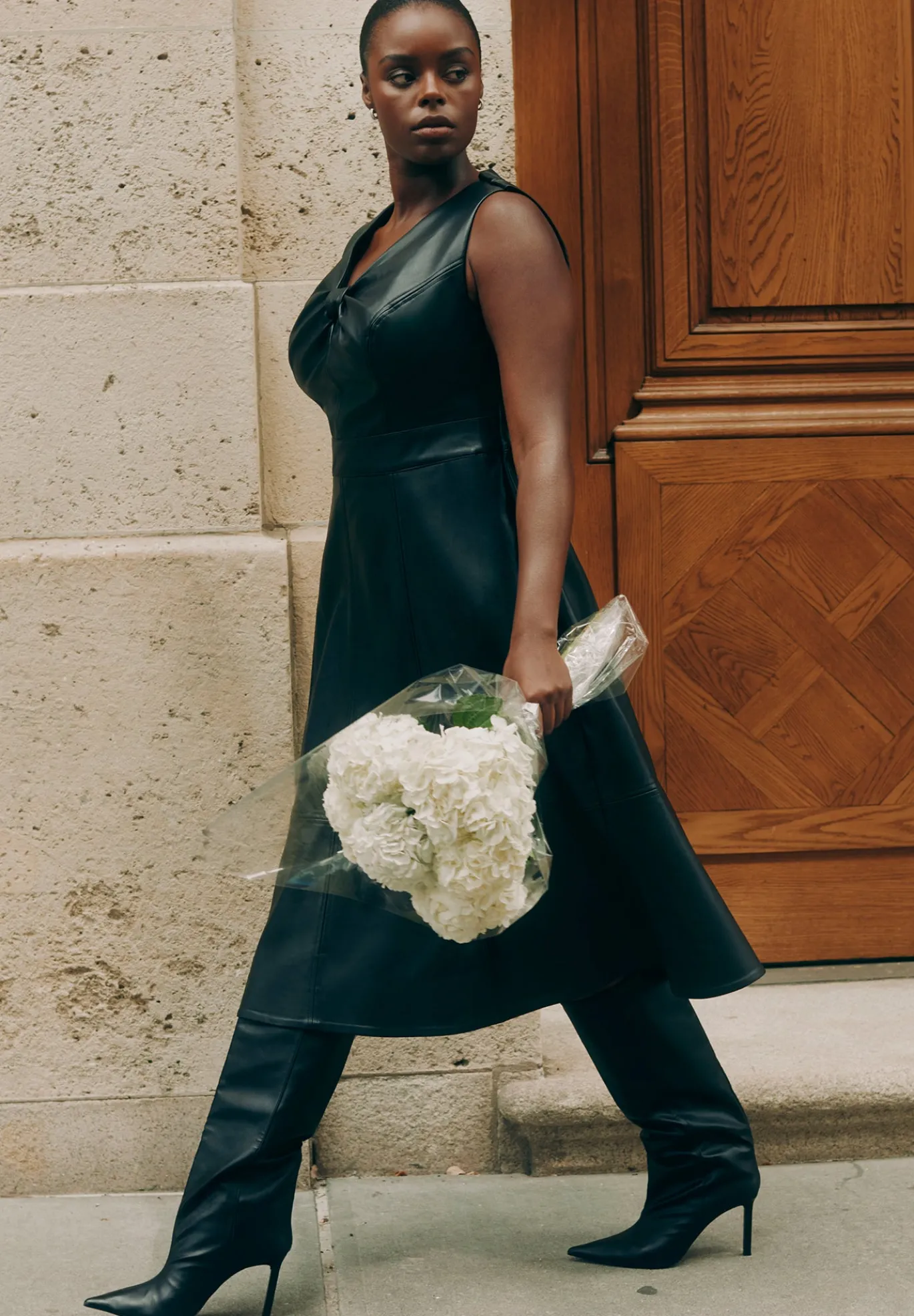 Faux Leather Knot Detail Flare Dress