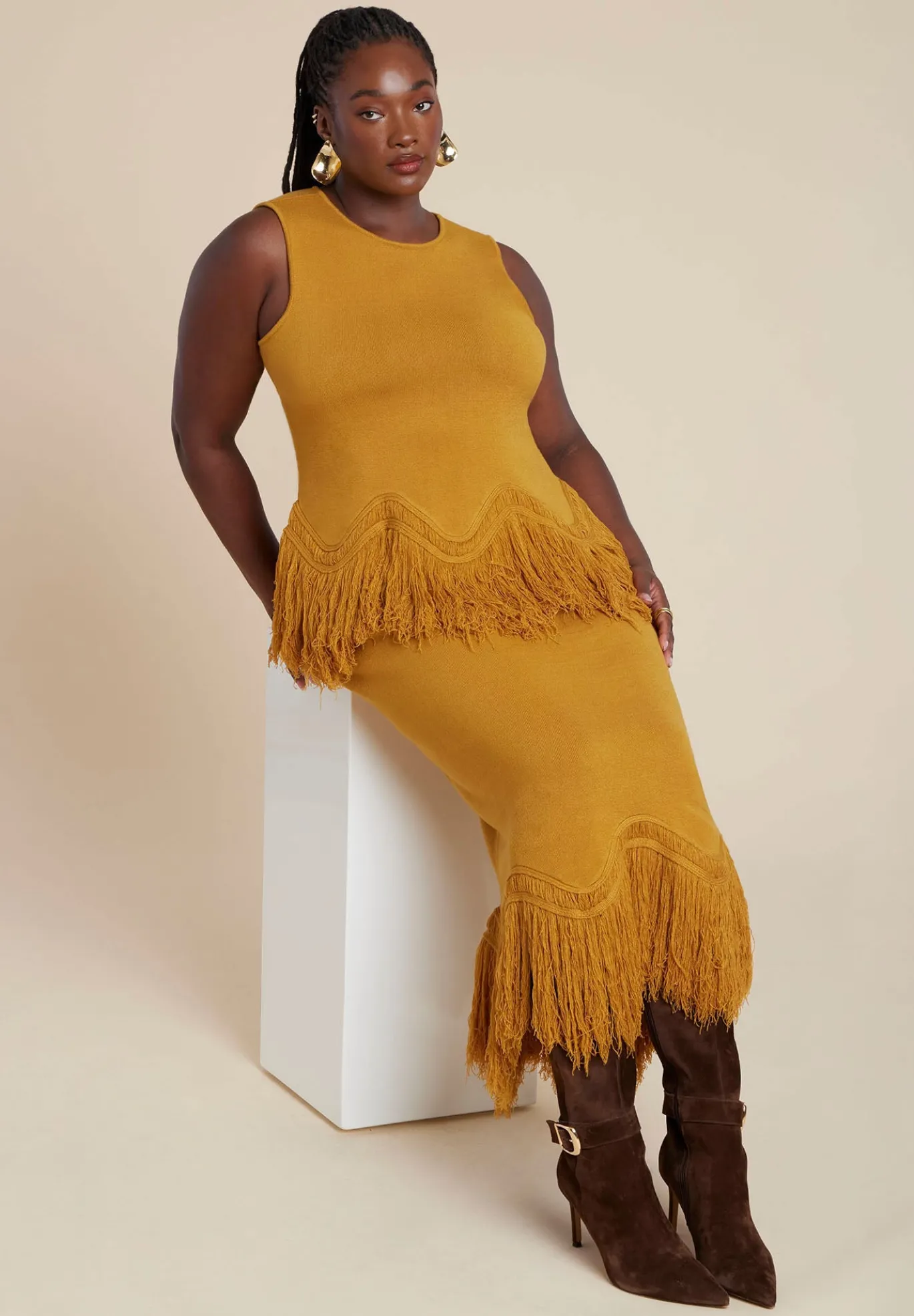 Fringe Hem Sweater Skirt