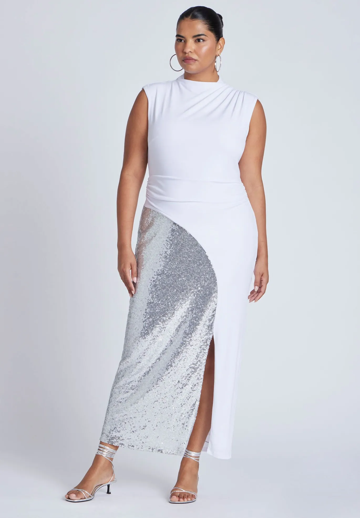 Funnel Neck Knit Dress With Sequin