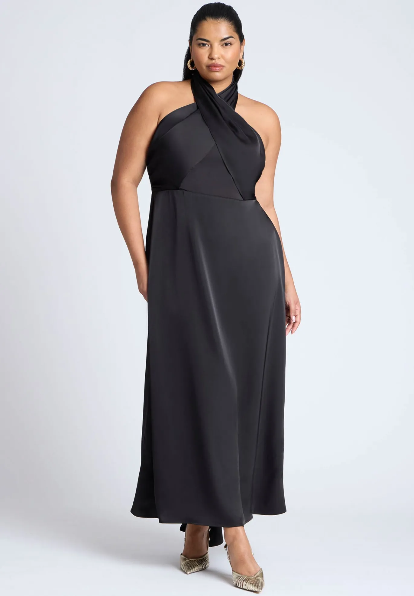 Halter Neck Satin Maxi Dress