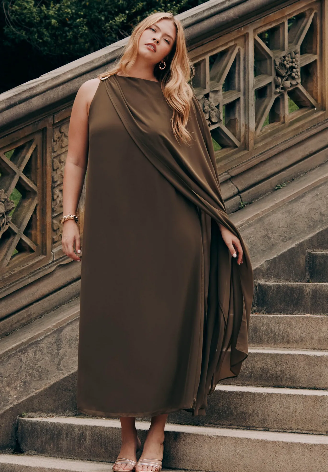 Hardware Detail Cape Maxi Dress