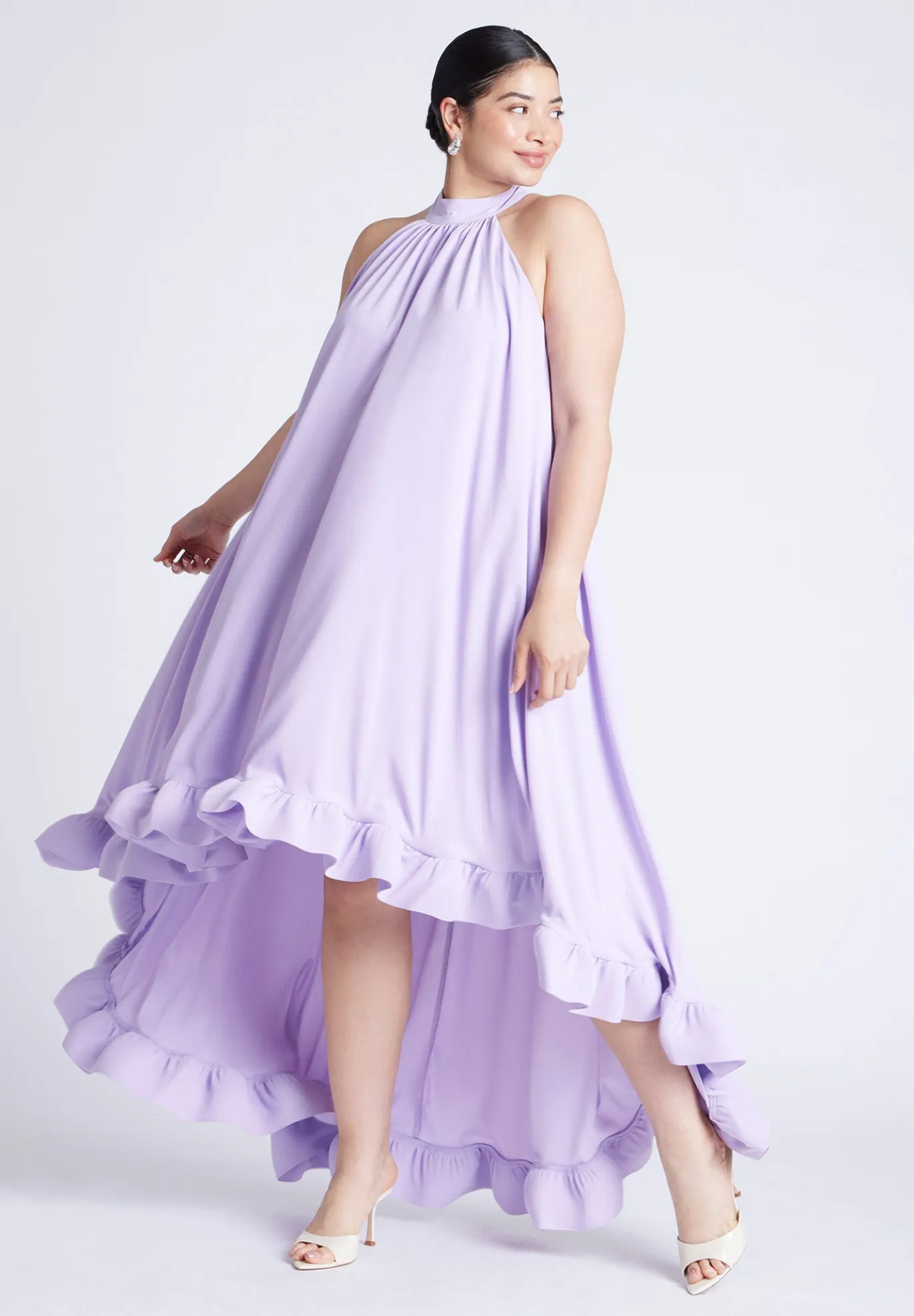 High Low Dramatic Ruffle Detail Dress