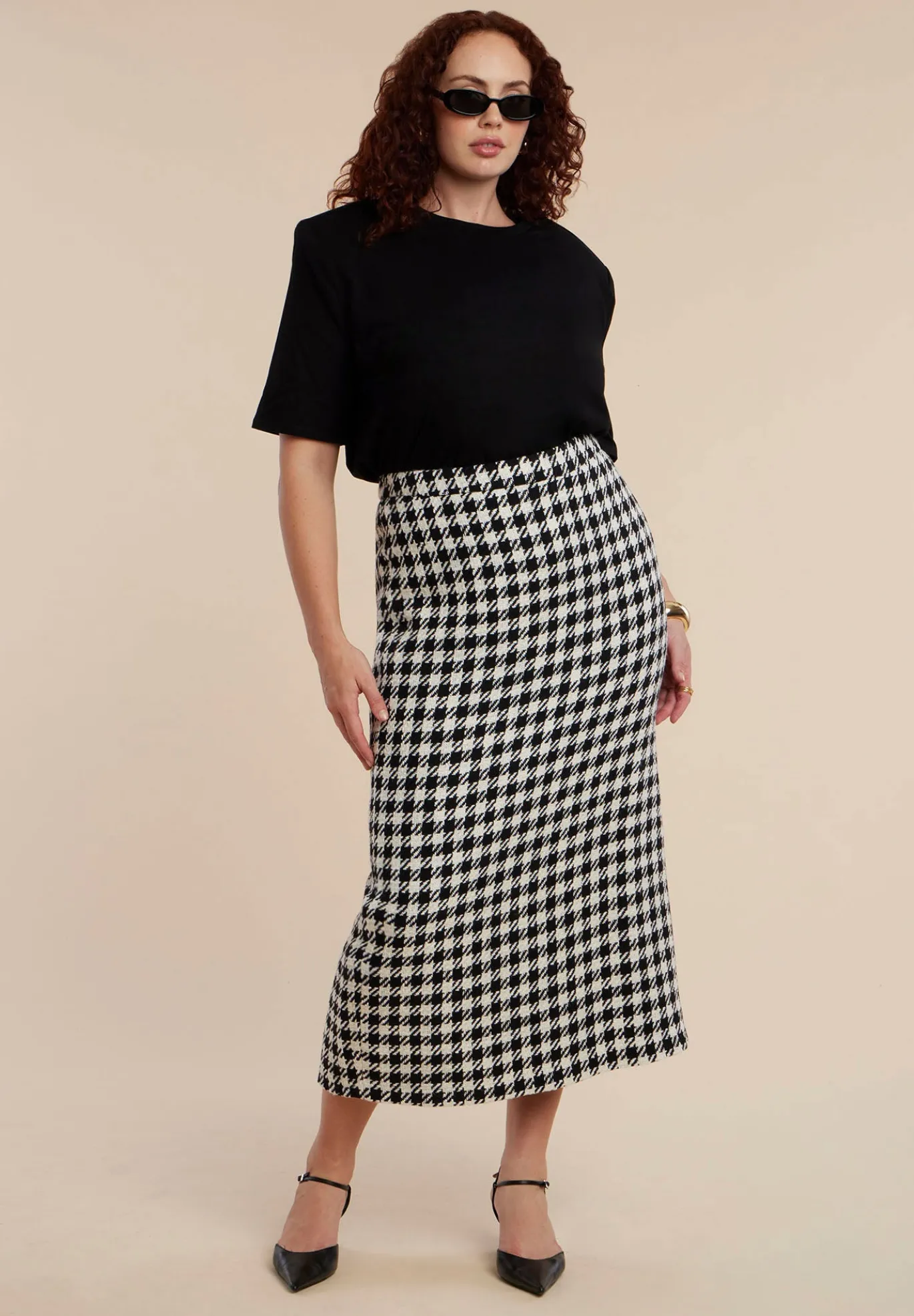 Houndstooth Column Maxi Skirt