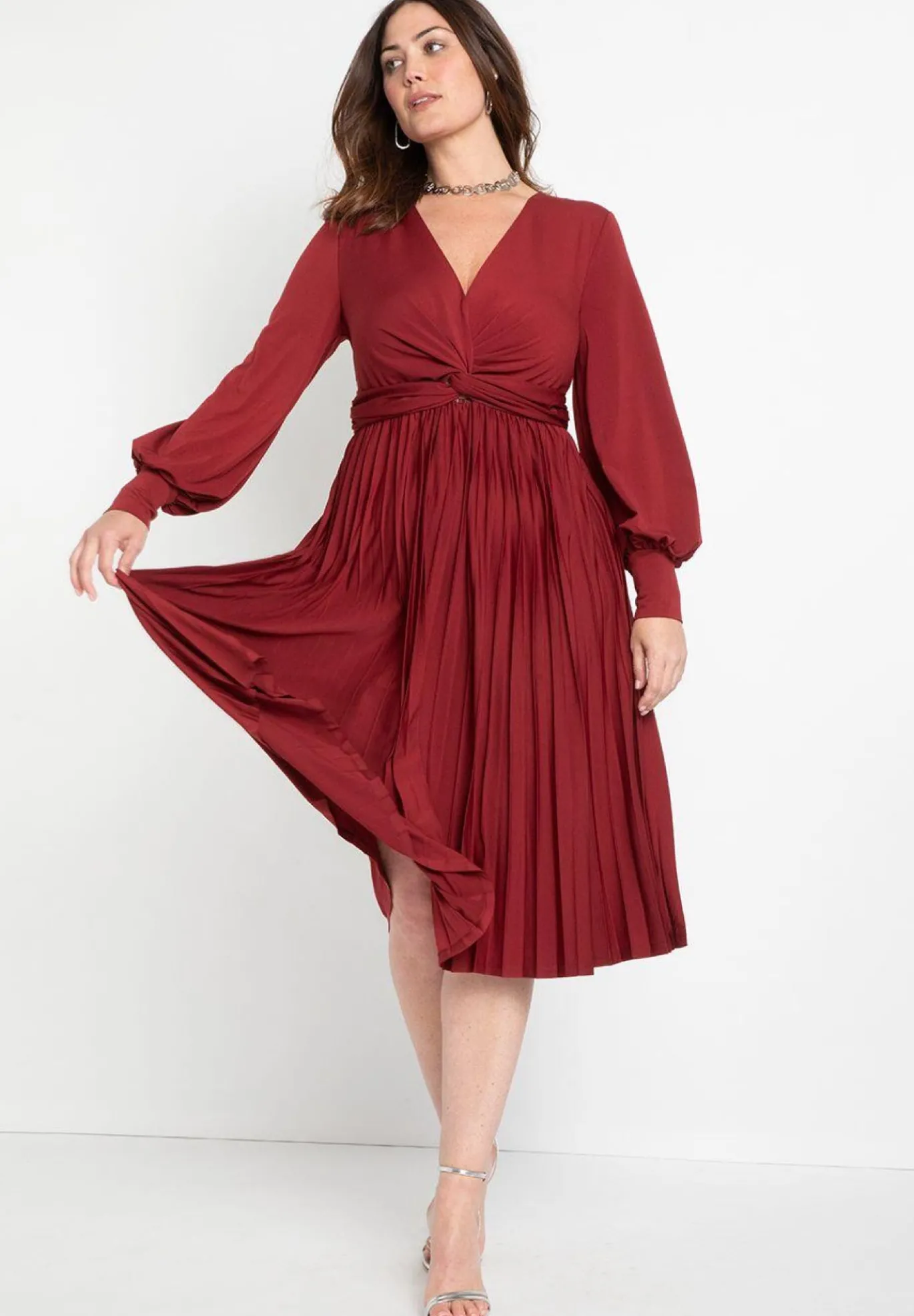 Knot Front Pleated Skirt Dress