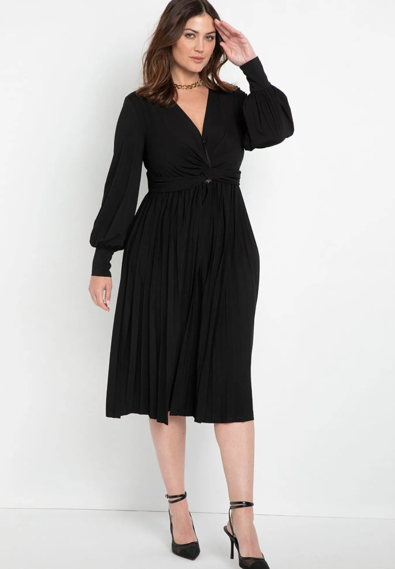 Knot Front Pleated Skirt Dress