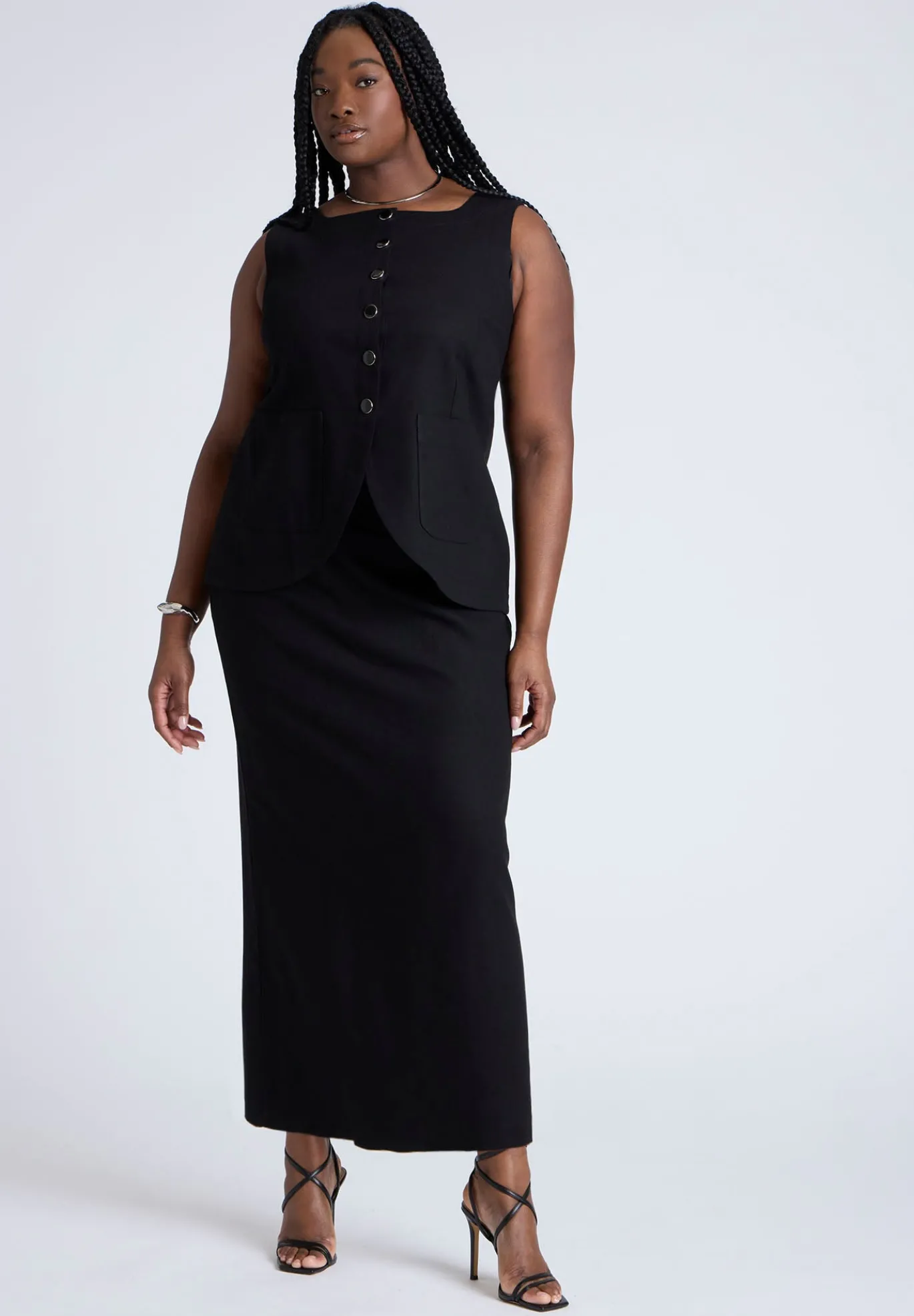 Linen Blend Column Skirt