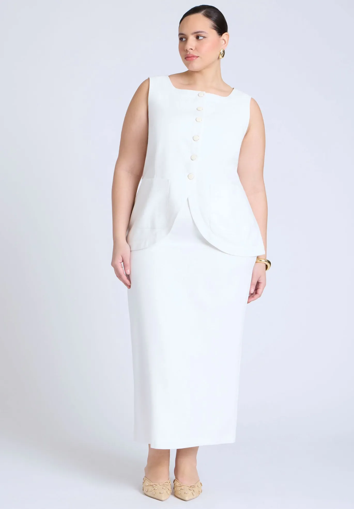 Linen Blend Column Skirt