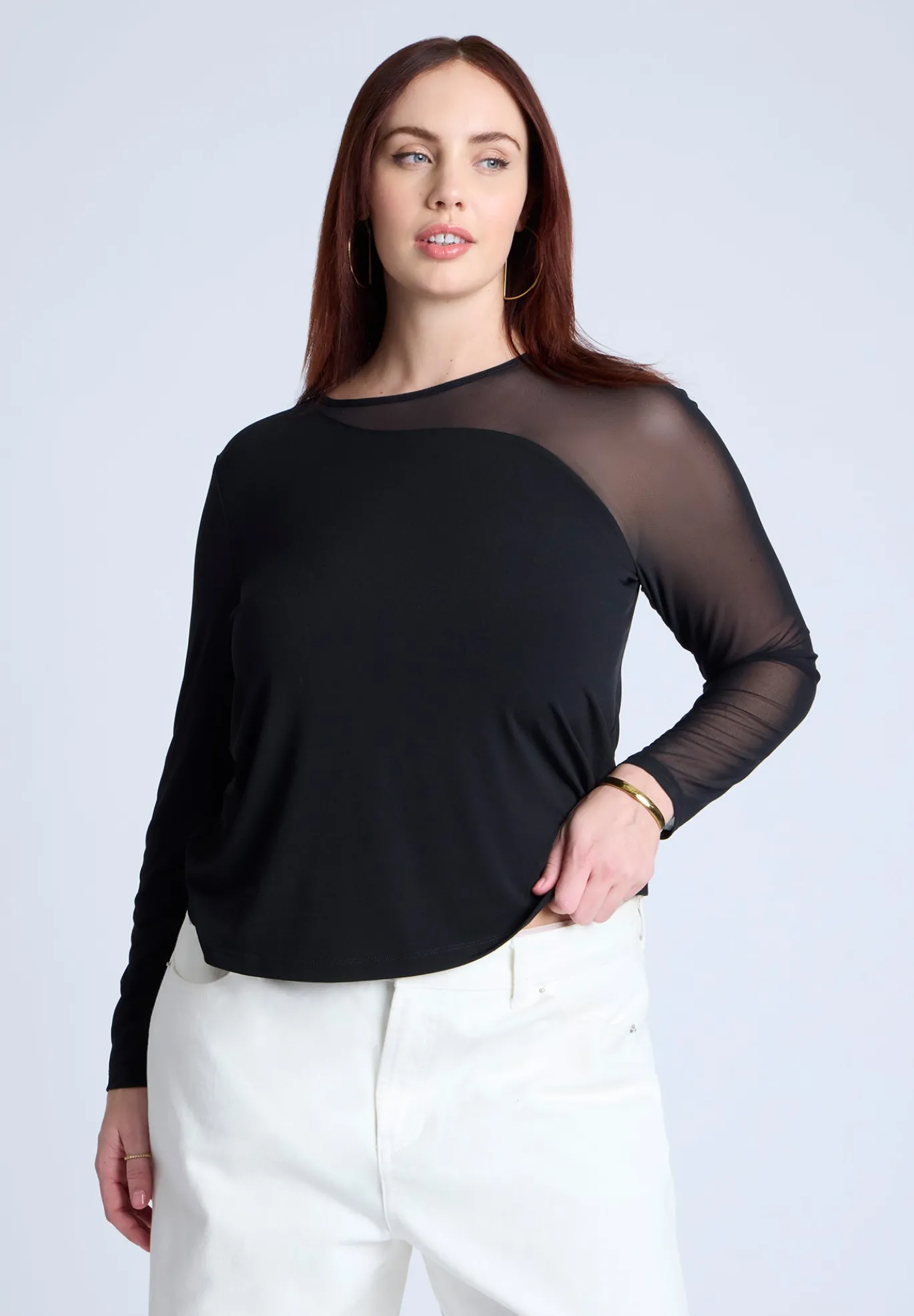 Mesh Combo Long Sleeve Top