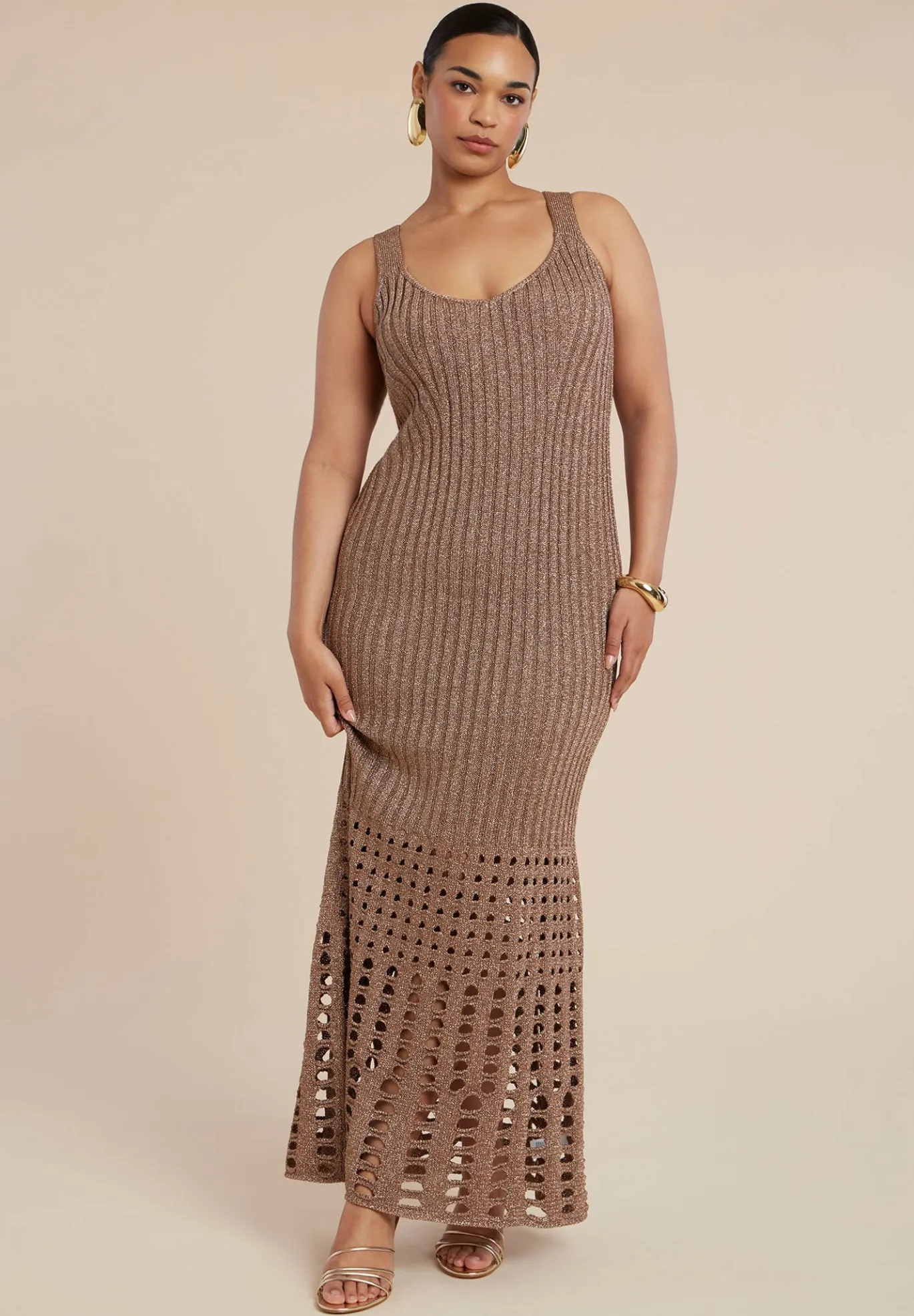 Metallic Open Stitch Sweater Dress