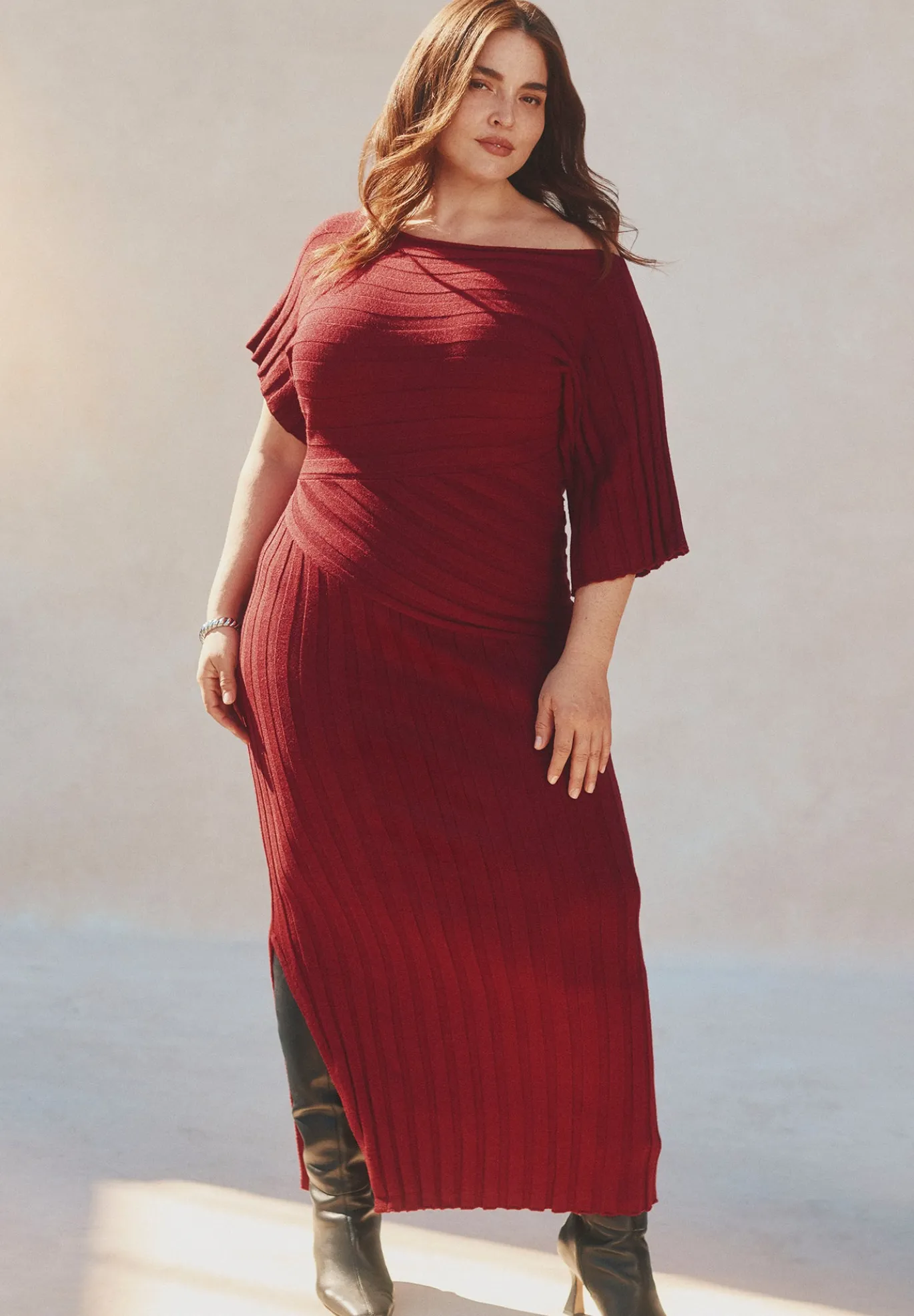 Mixed Directional Rib Midi Dress