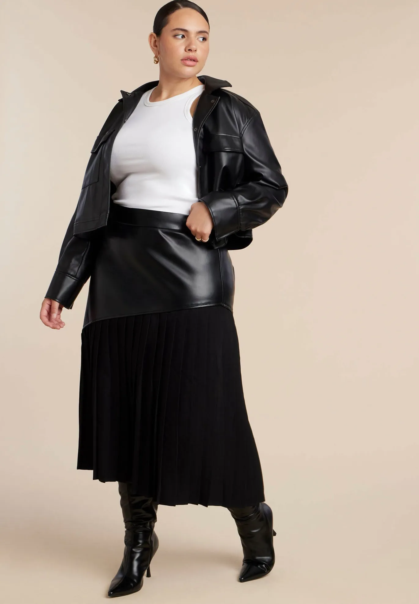 Mixed Media Pleated Skirt