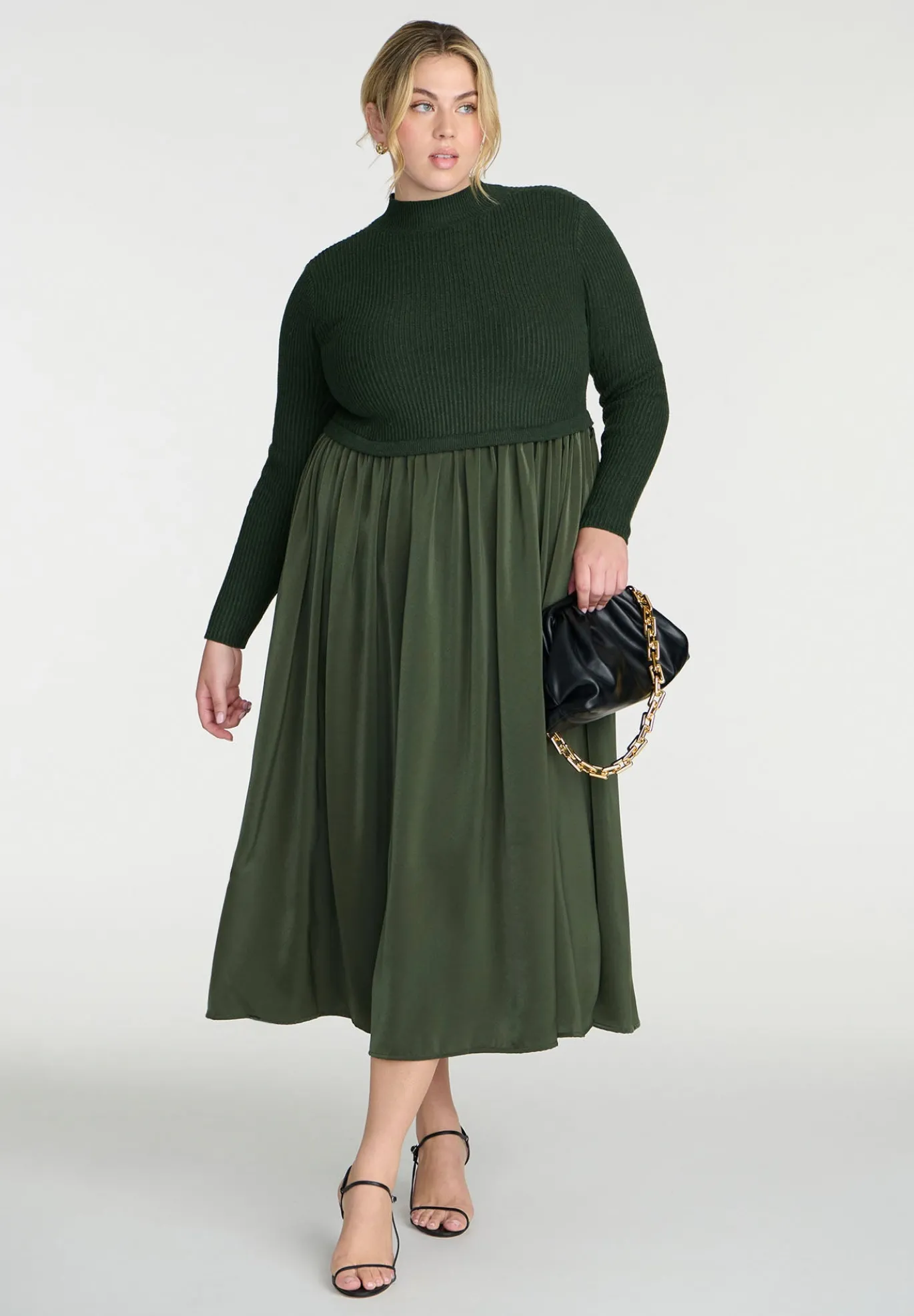 Mockneck Twofer Midi Dress