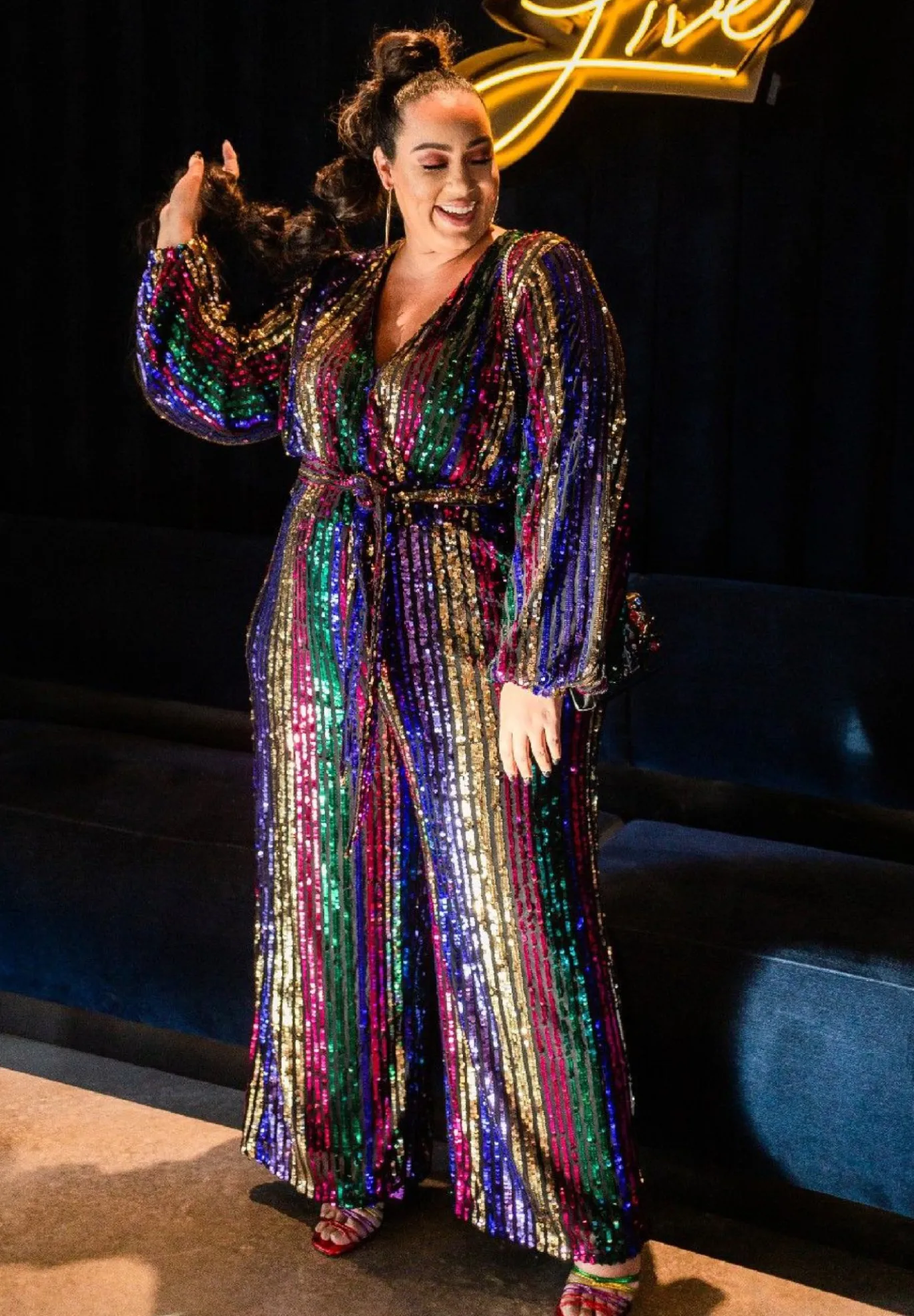 Multicolor Stripe Sequin Jumpsuit