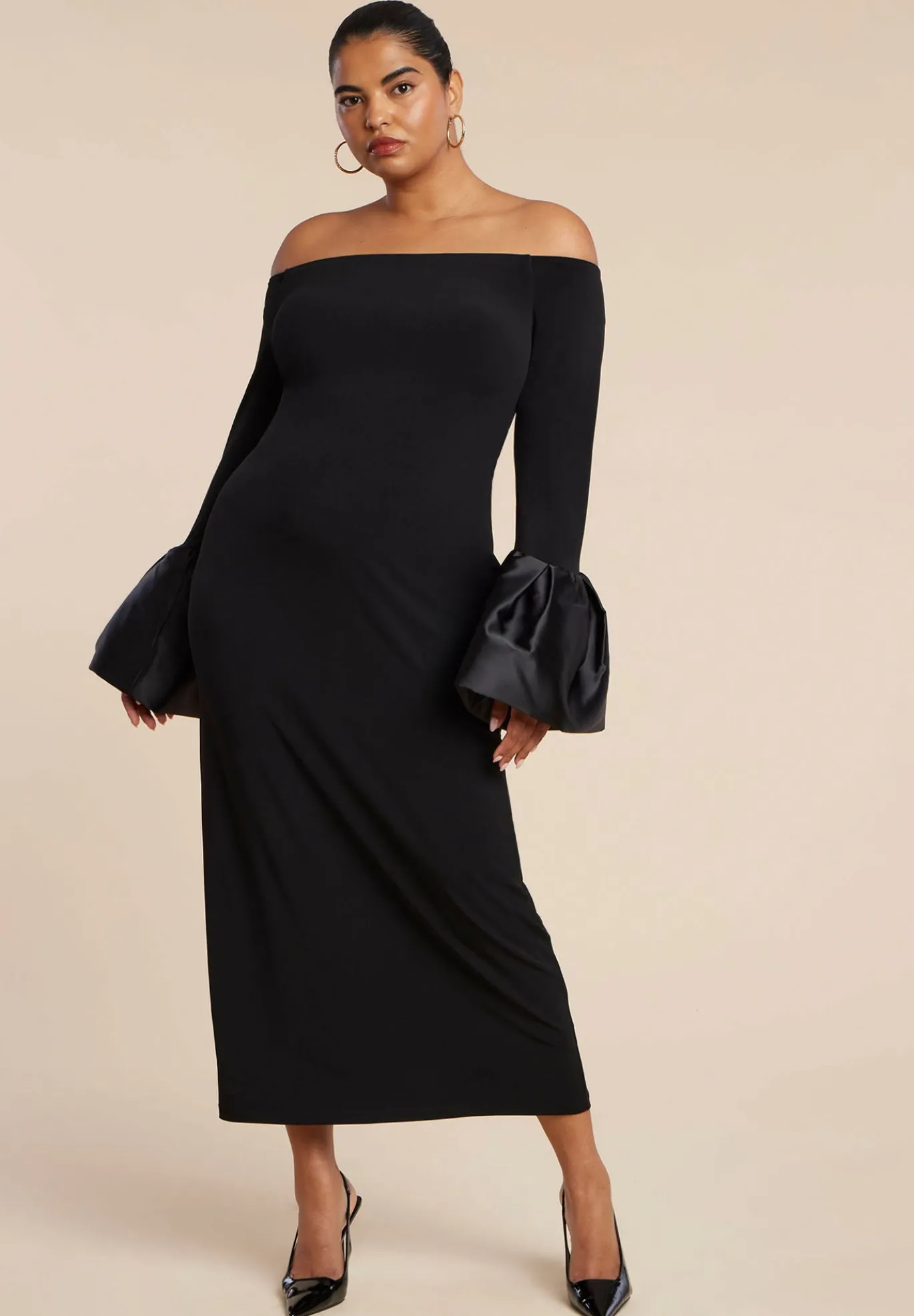 Off Shoulder Cuff Detail Maxi Dress