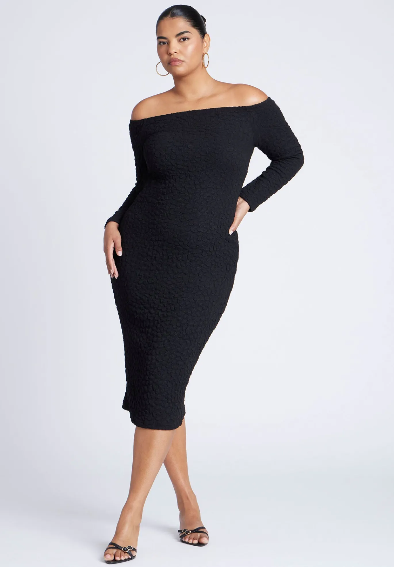 Off Shoulder Textured Dress