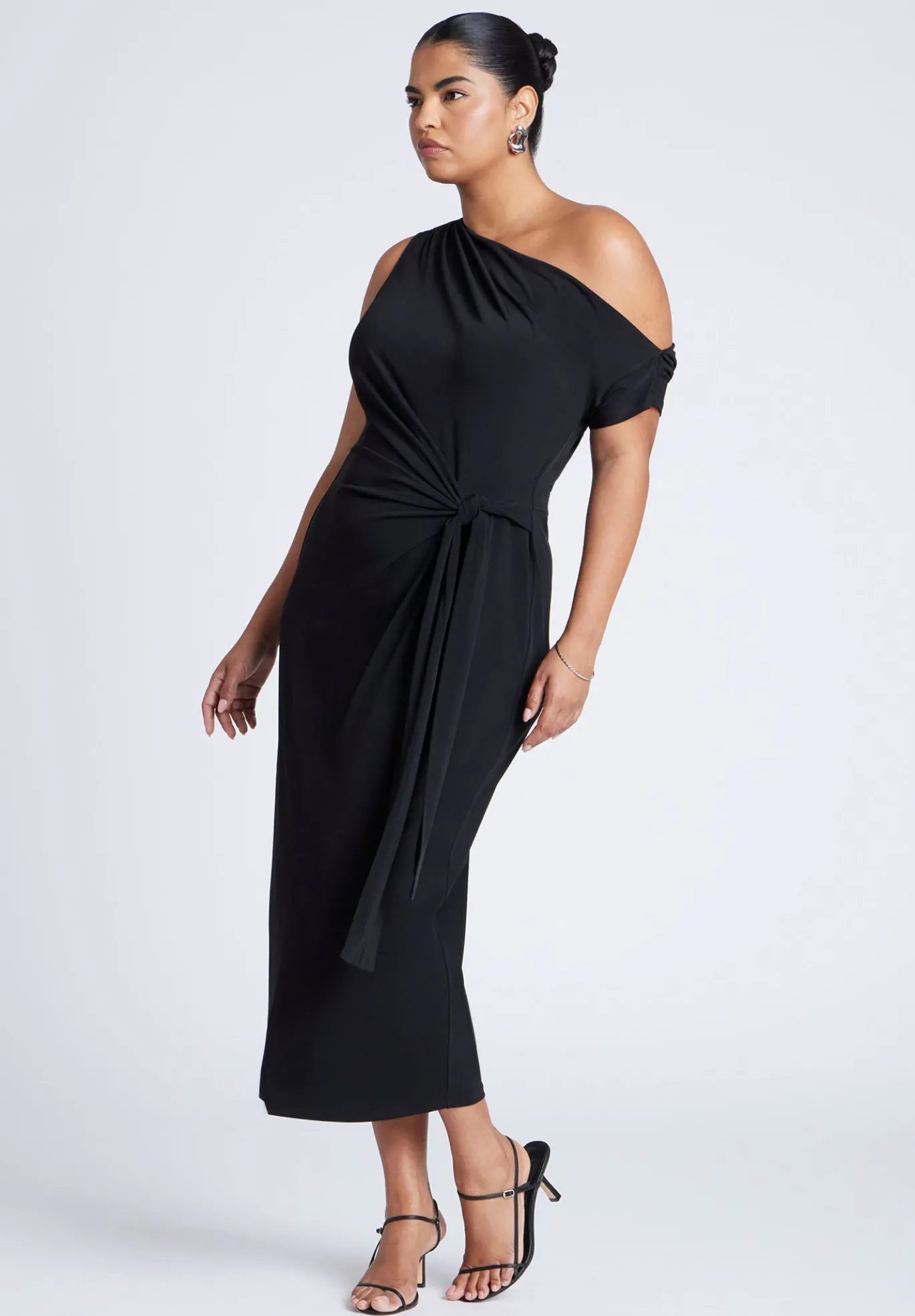 Off The Shoulder Tie Front Midi Dress