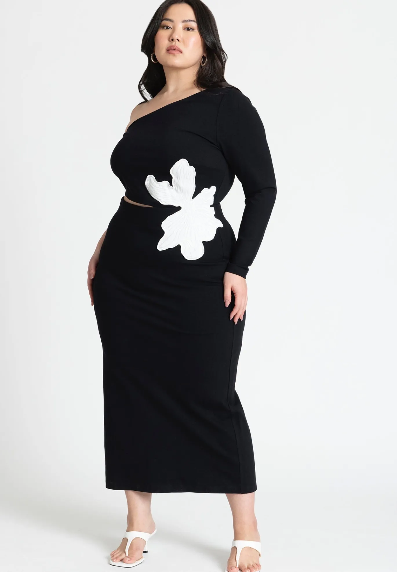 One Shoulder Flower Detail Dress