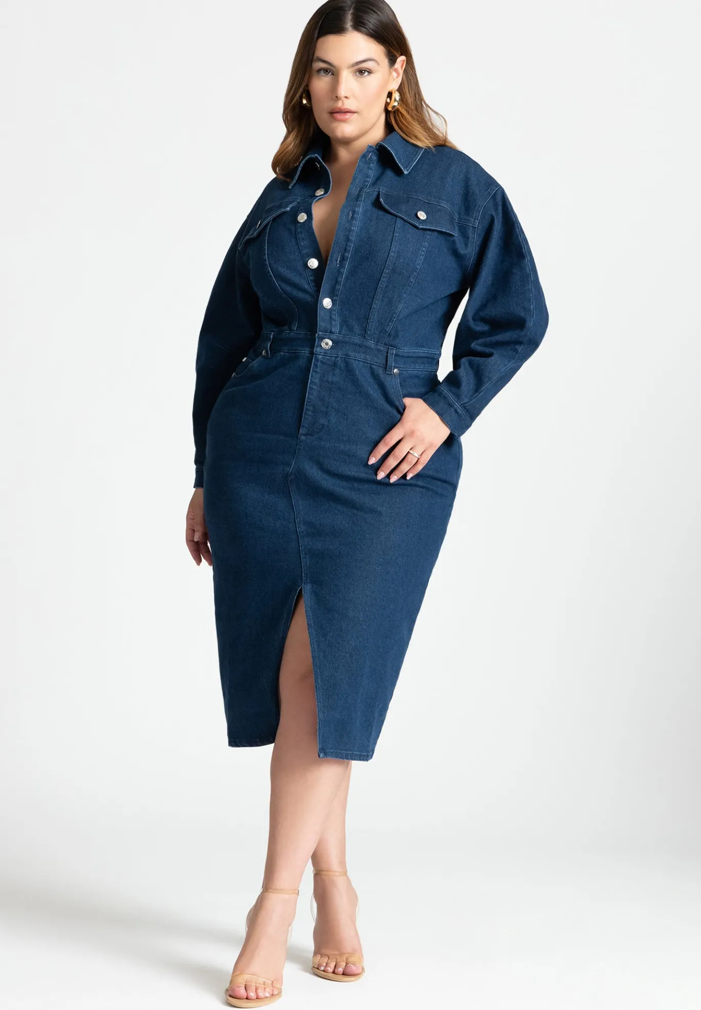 Oversized Denim Midi Dress