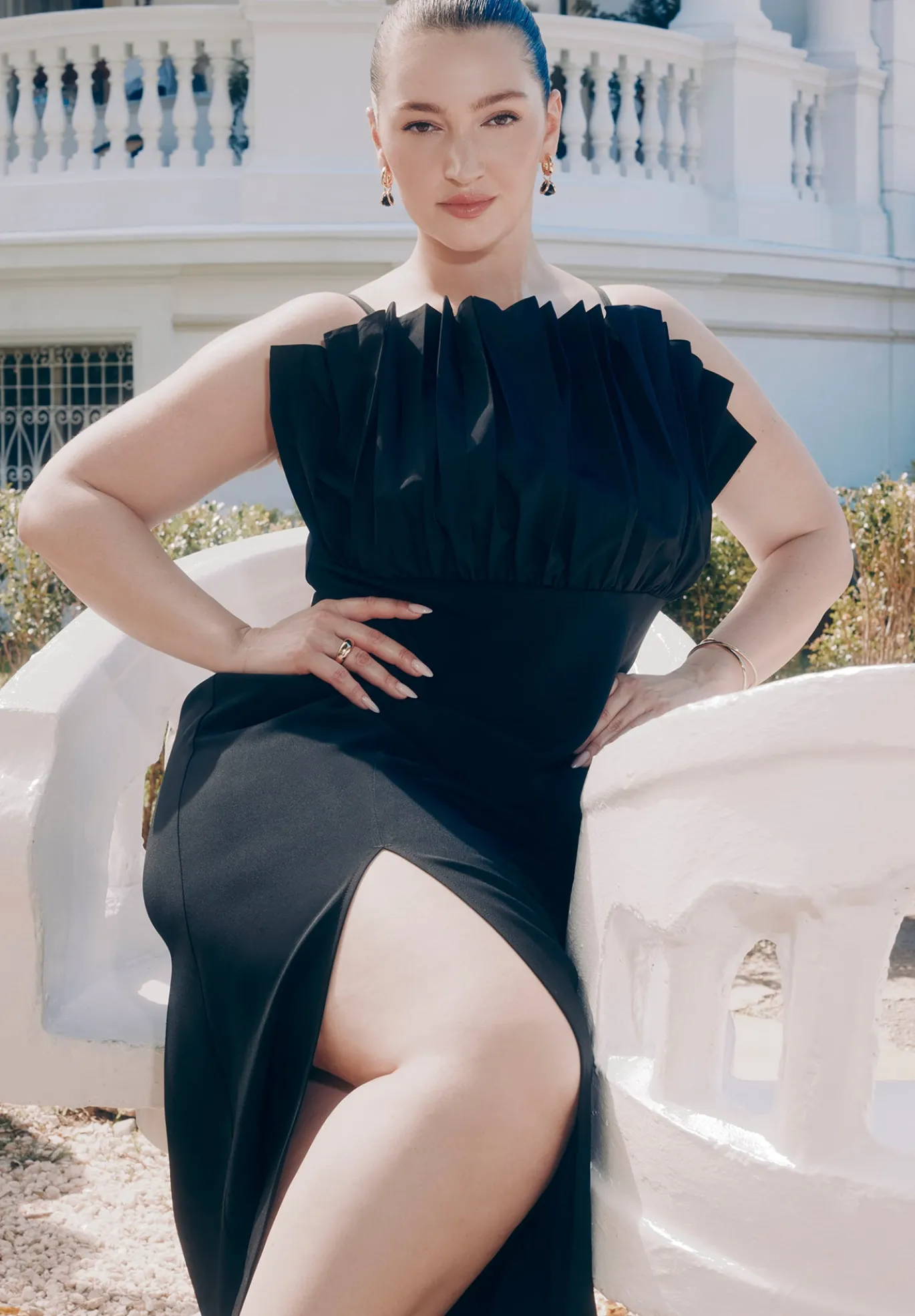 Pleated Fan Ruffle Gown