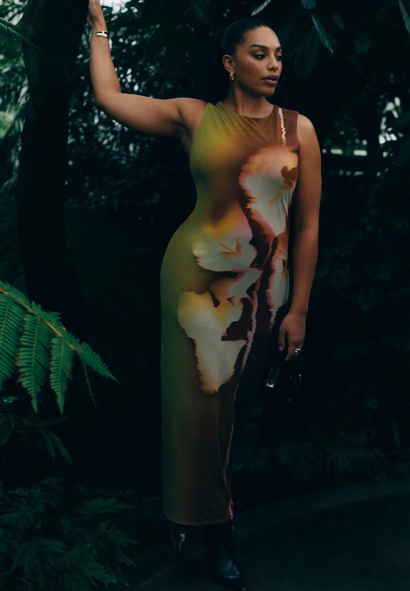 Printed Mesh Dress With Shirring