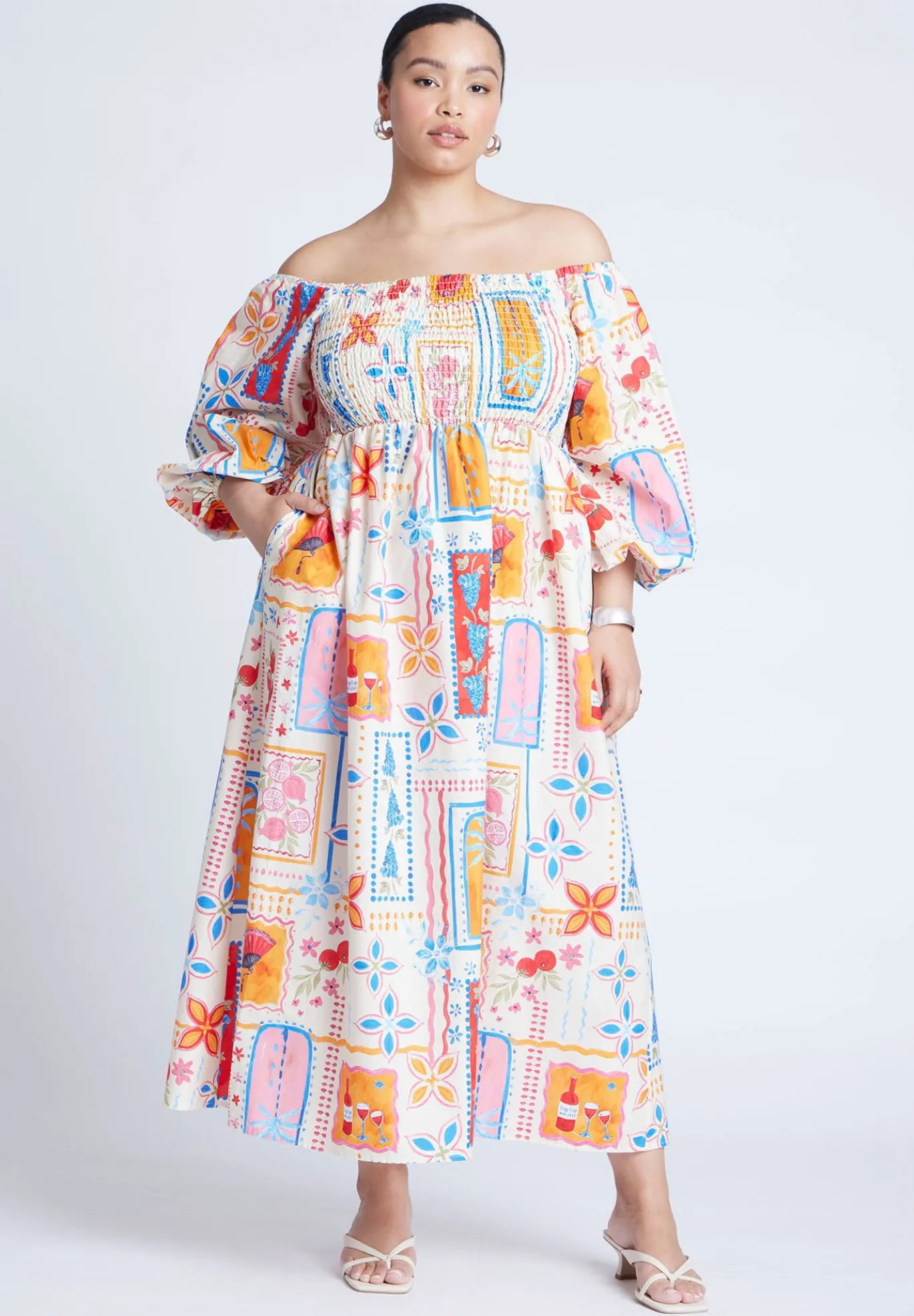 Printed Puff Sleeve Maxi Dress