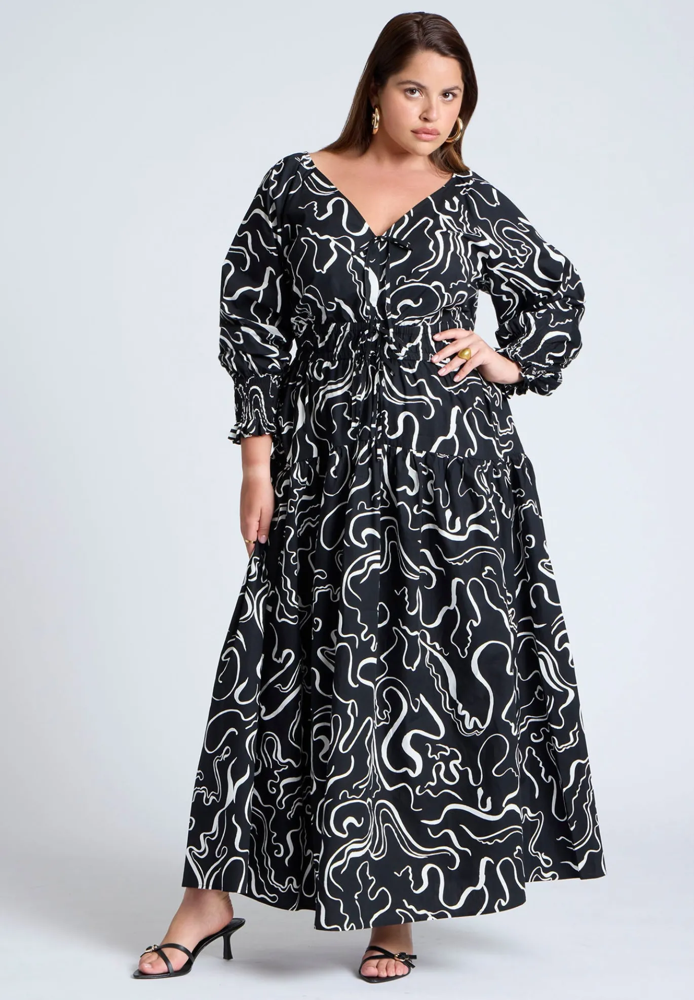 Printed V Neck Maxi Dress