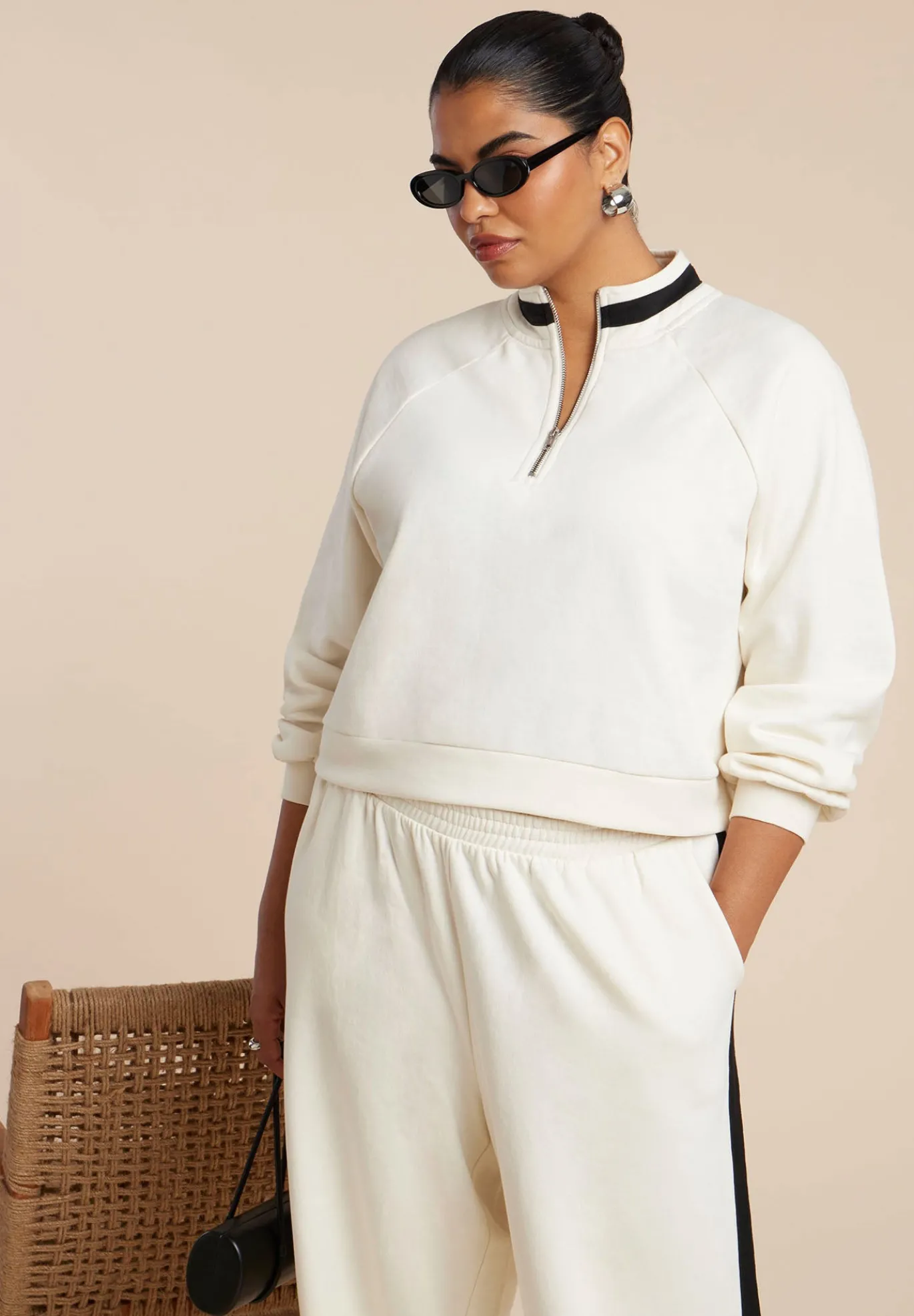 Quarter Zip Stripe Detail Sweatshirt