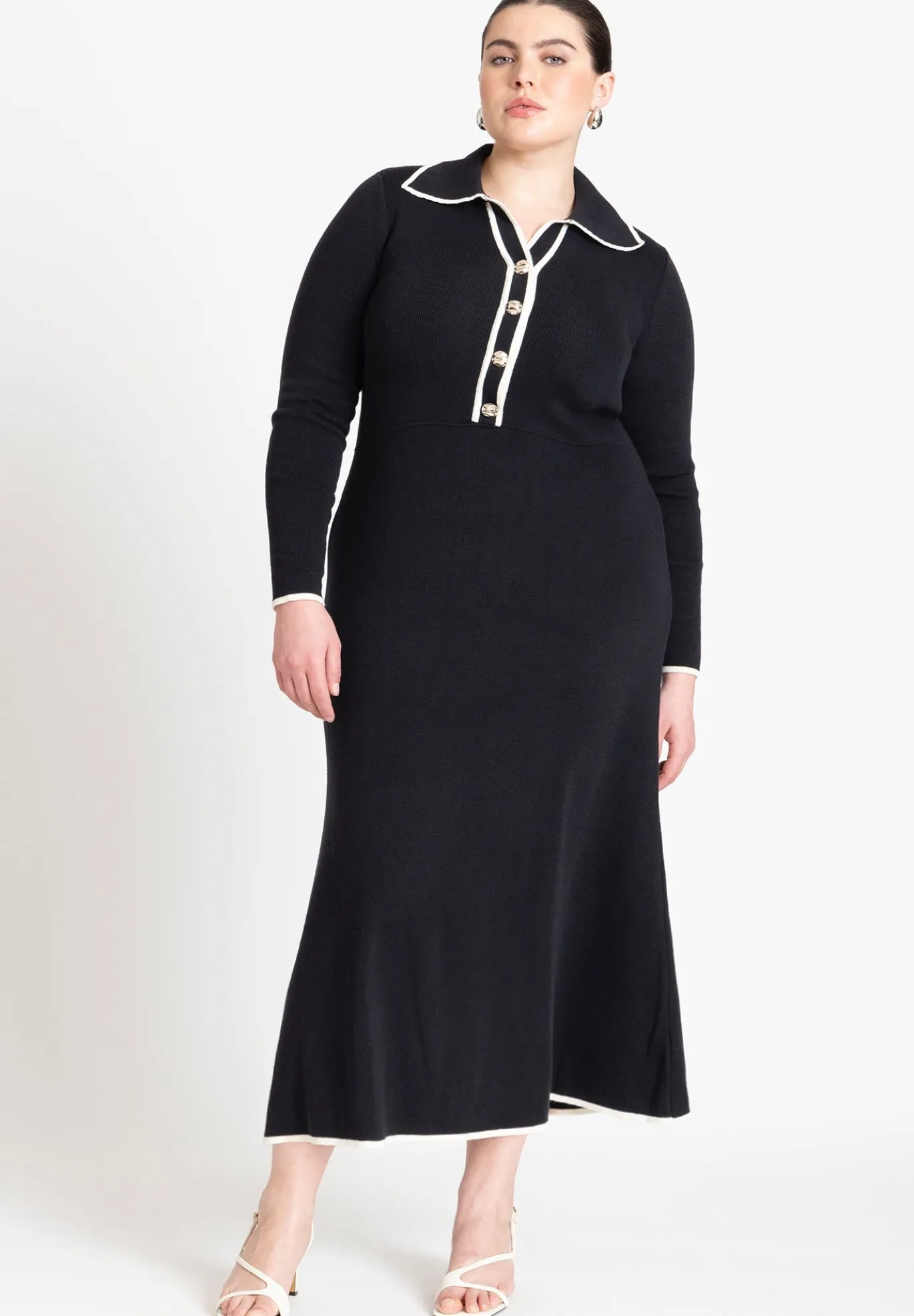 Ribbed Sweater Dress With Collar