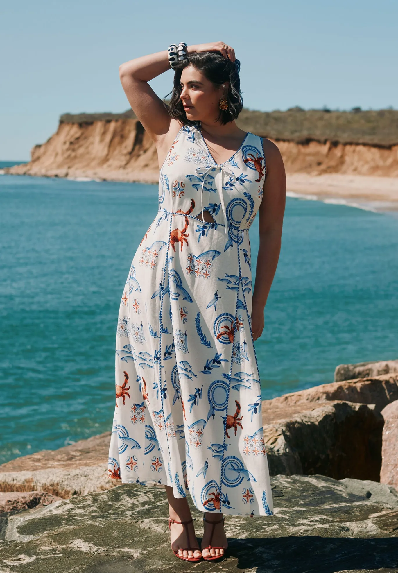 Roping Detail Printed Maxi Dress