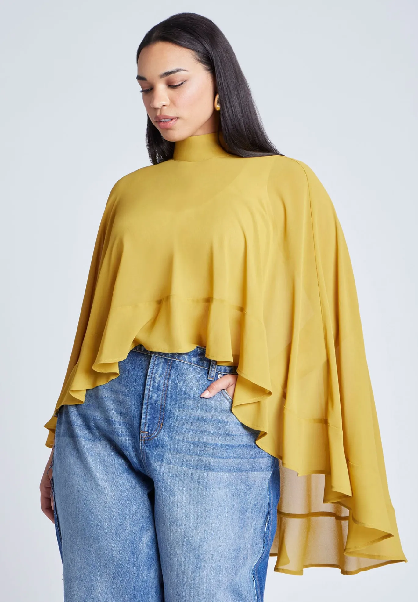 Ruffle Detail Asym Cape